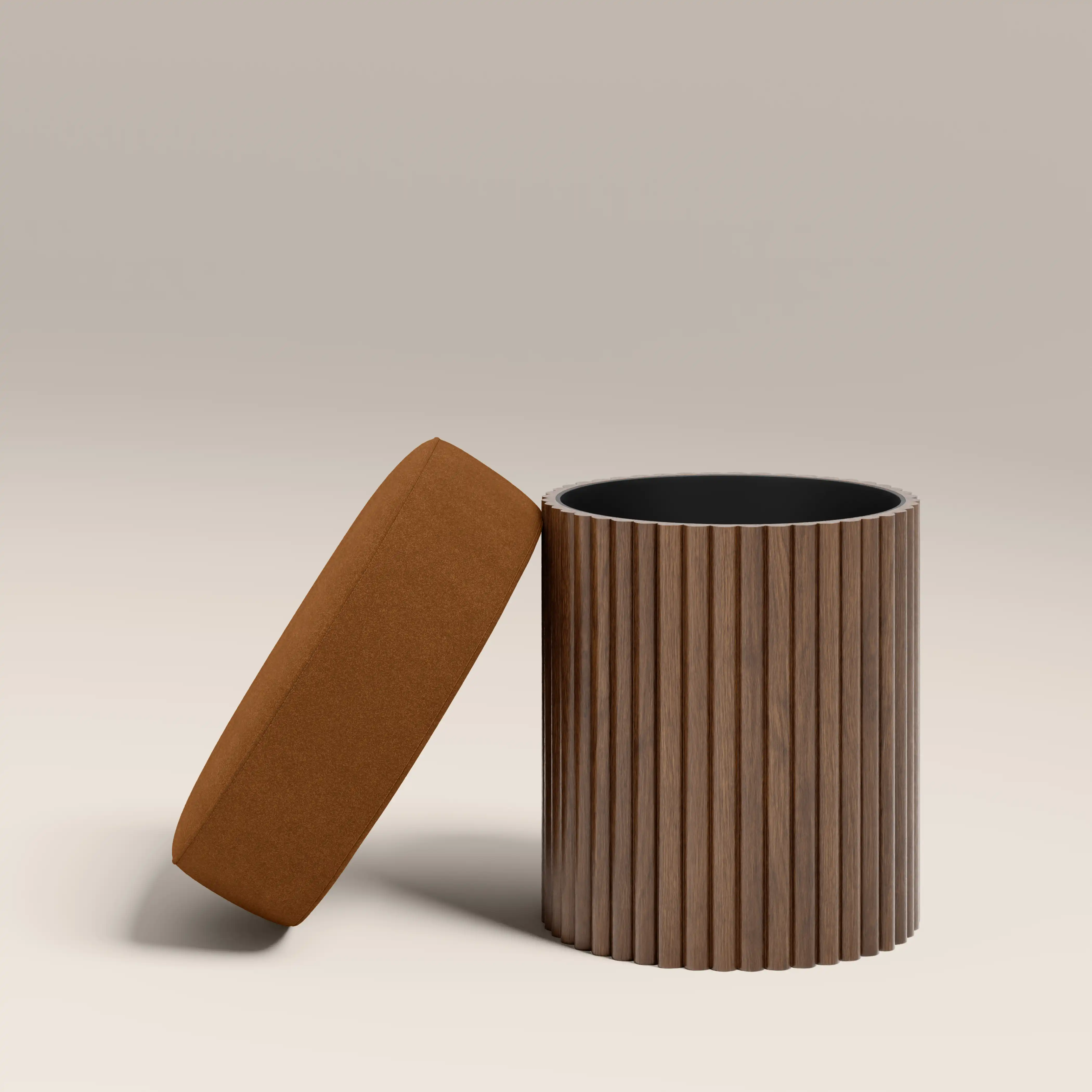 Alexis Storage Pouffe | Caramel Brown Sustainable Mohair Velvet & Walnut - Image 5