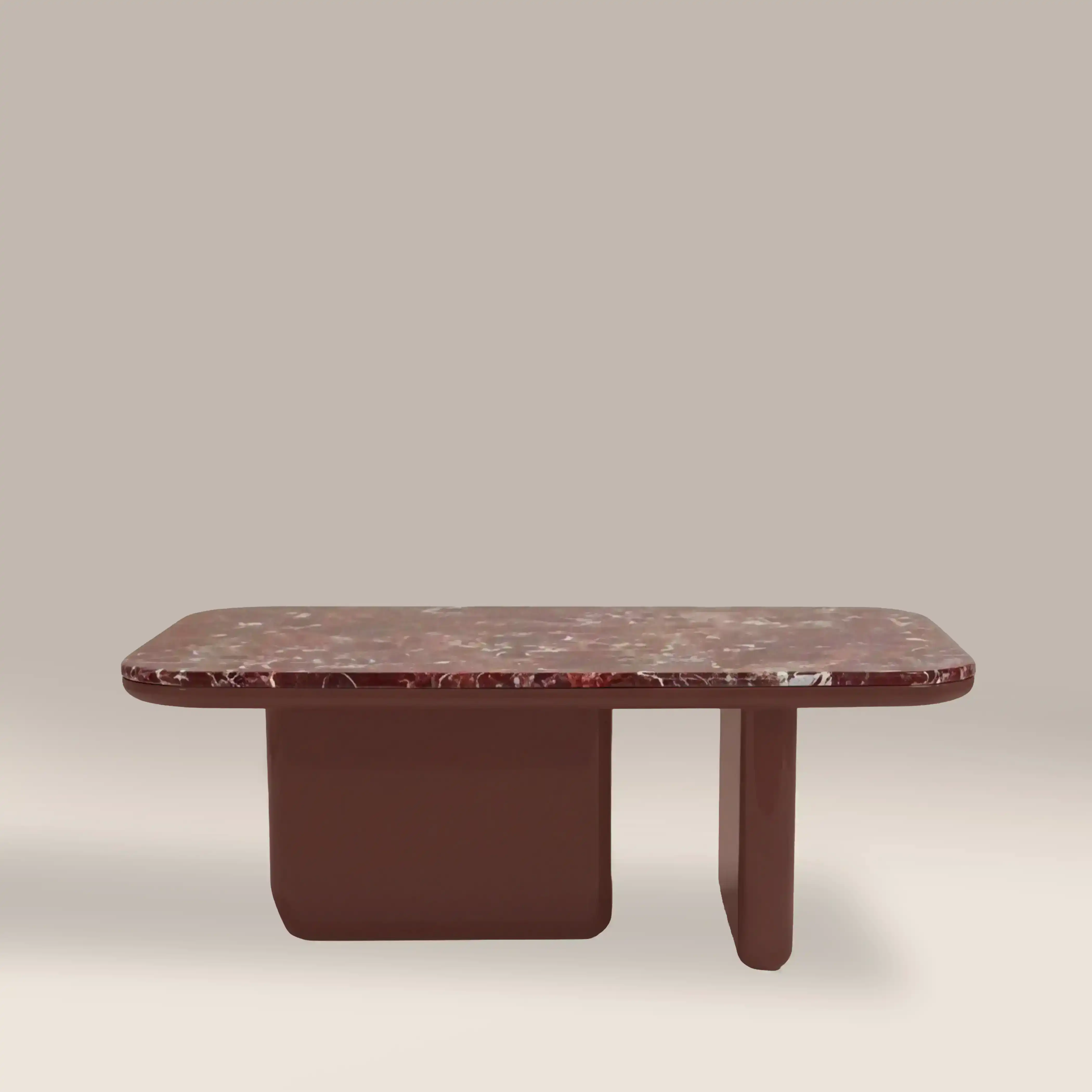 Aliza Rectangle Coffee Table | Maroon Red Marble & High Gloss Burgundy - Image 3