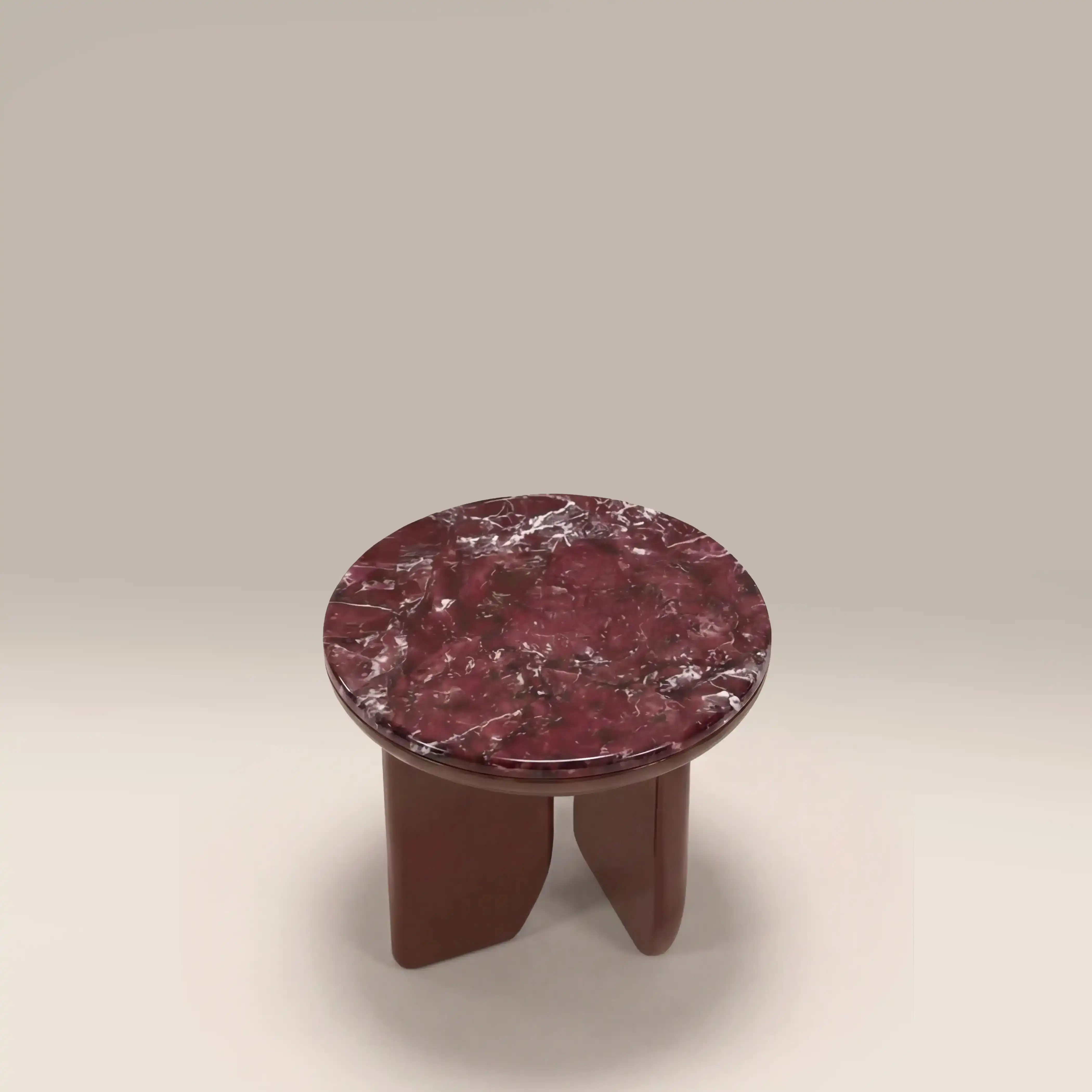 Aliza Round Side Table | Maroon Red Marble & High Gloss Burgundy - Image 3