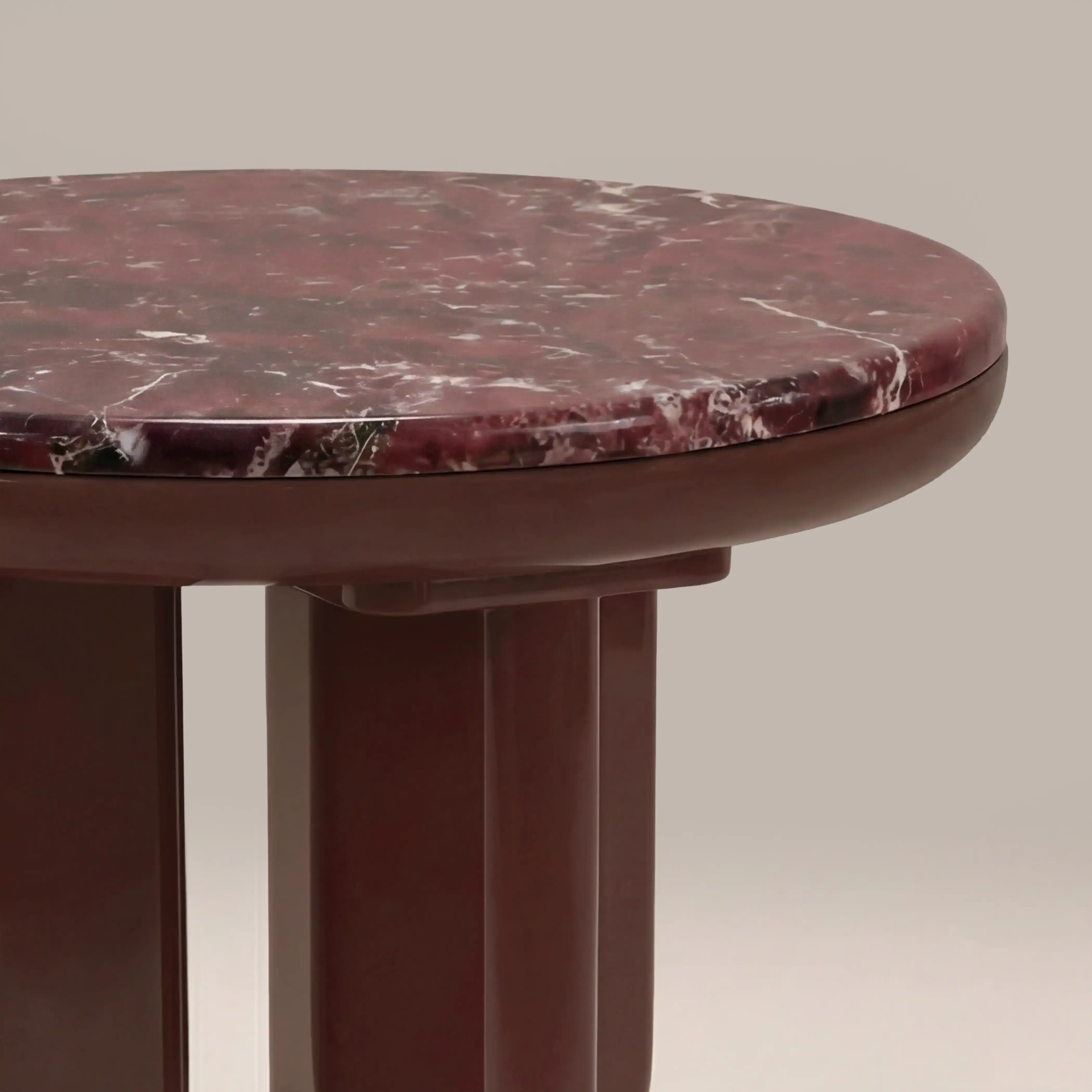 Aliza Round Side Table | Maroon Red Marble & High Gloss Burgundy - Image 4