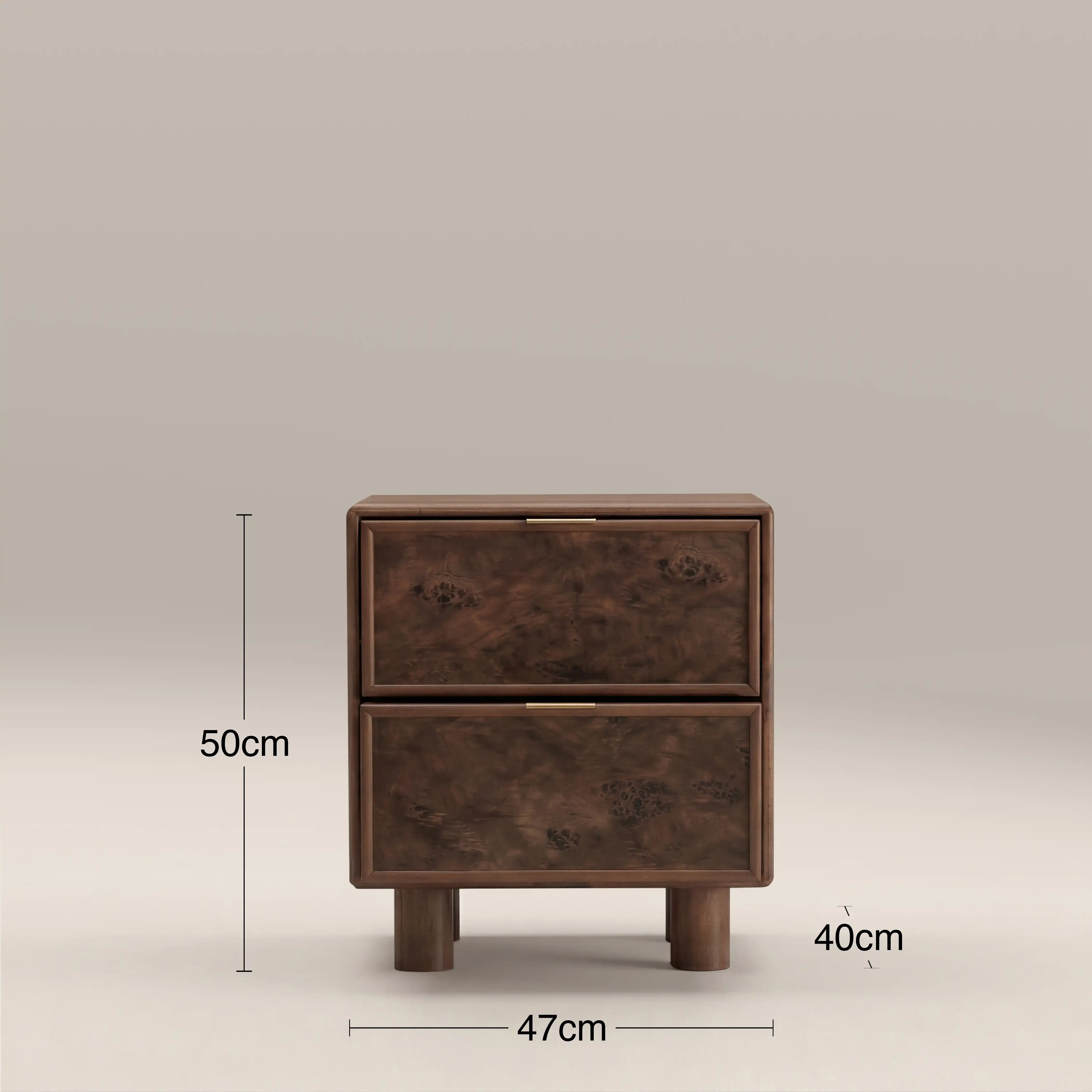 Arden 2 Drawer Wooden Bedside Table | Walnut Burl Wood - Image 8