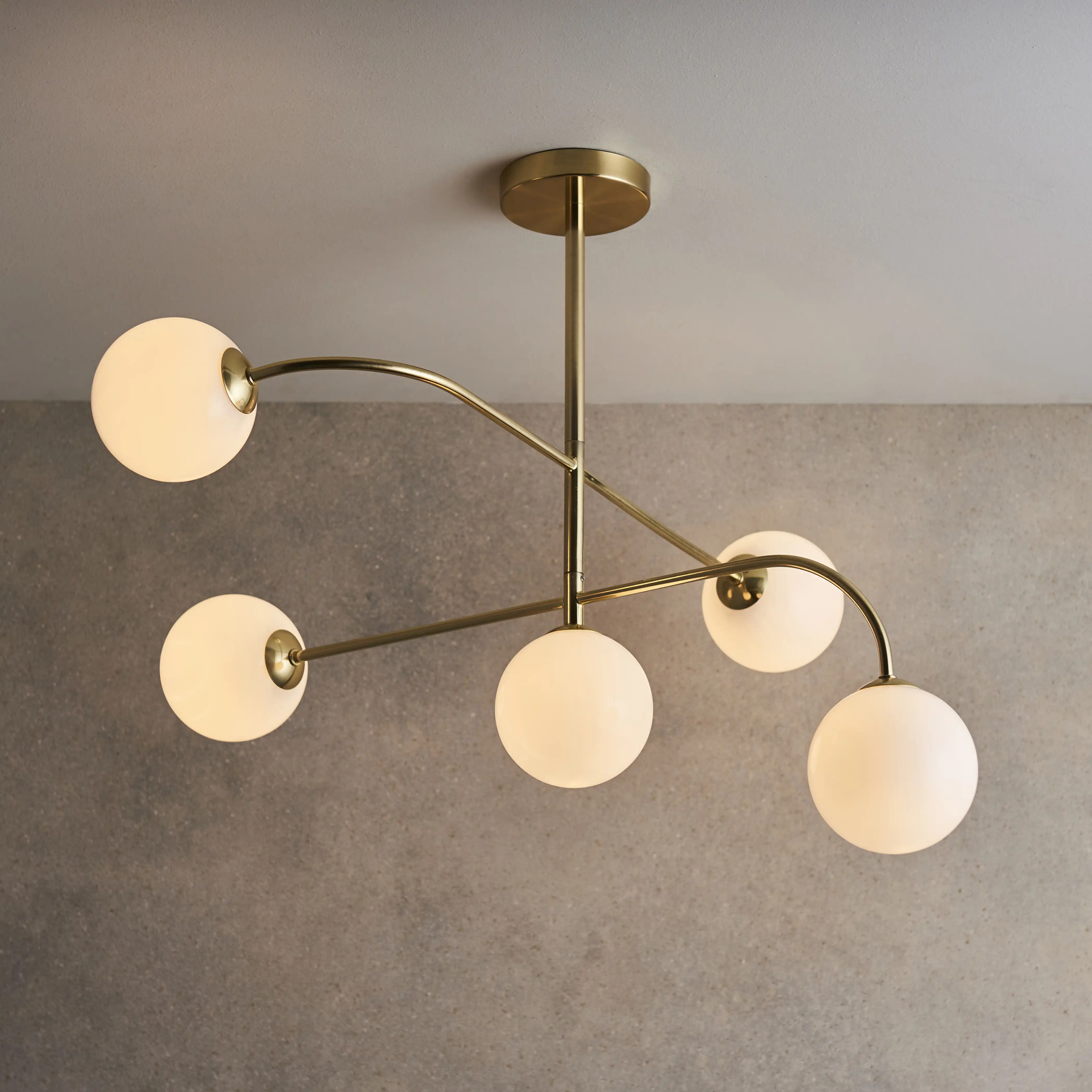 Arely 5 Light Flush Ceiling Light | Opal & Brass - Image 2