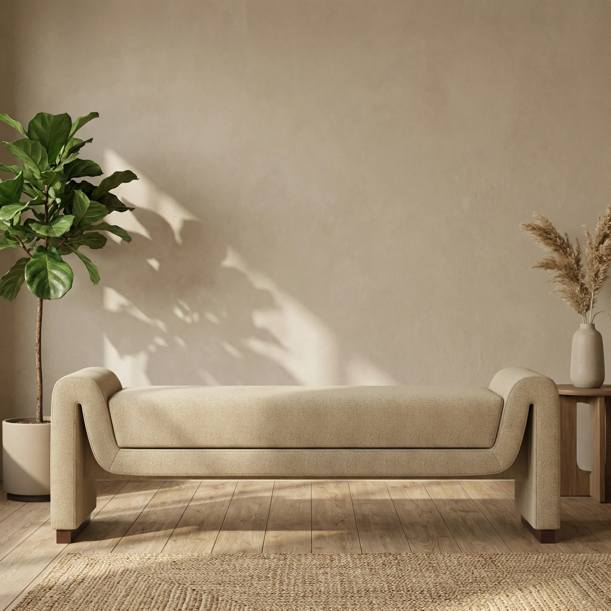 Bennett Bench | Speckled Latte Boucle & Walnut