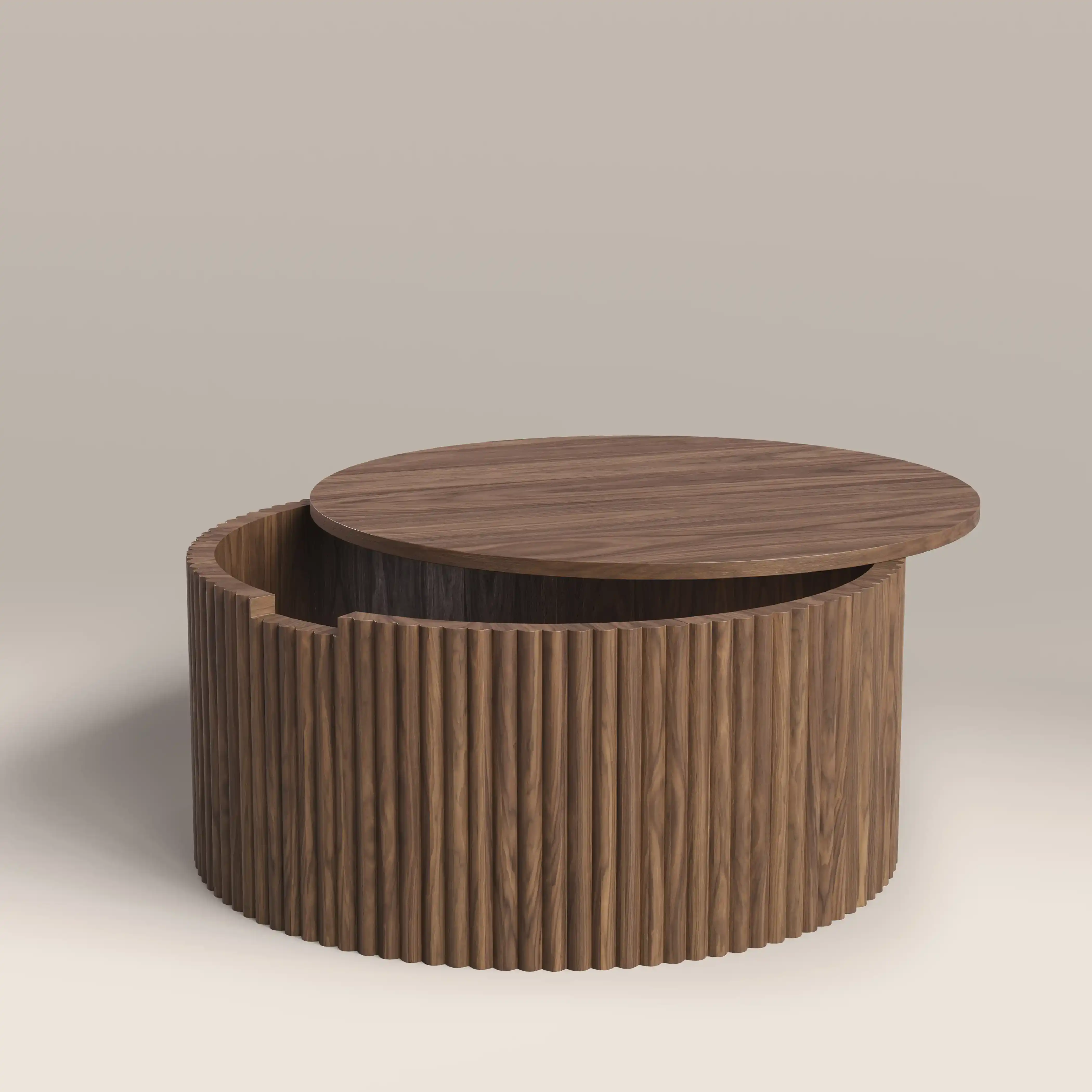 Brey Round Wooden Storage Coffee Table | Walnut - Image 3