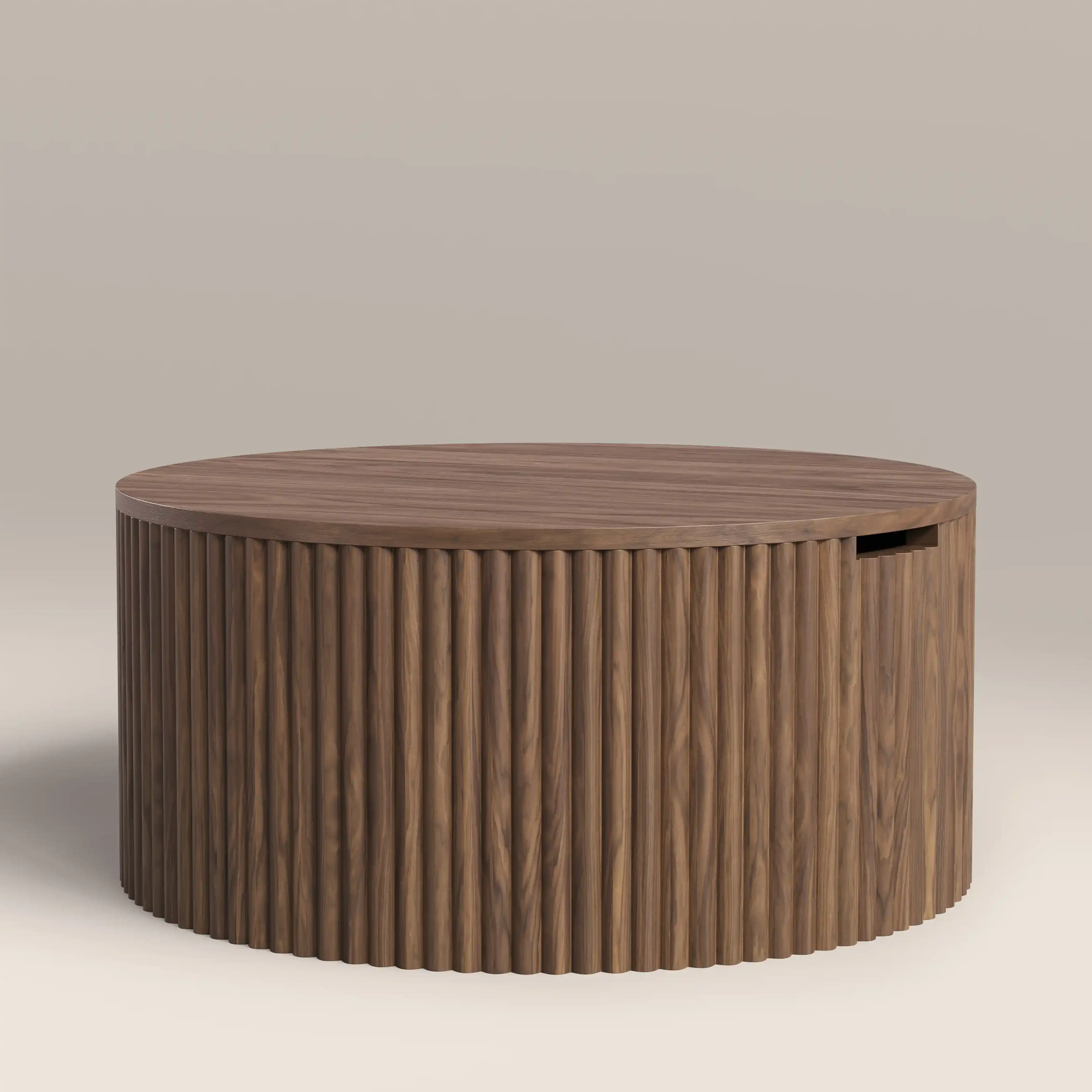 Brey Round Wooden Storage Coffee Table | Walnut - Image 4