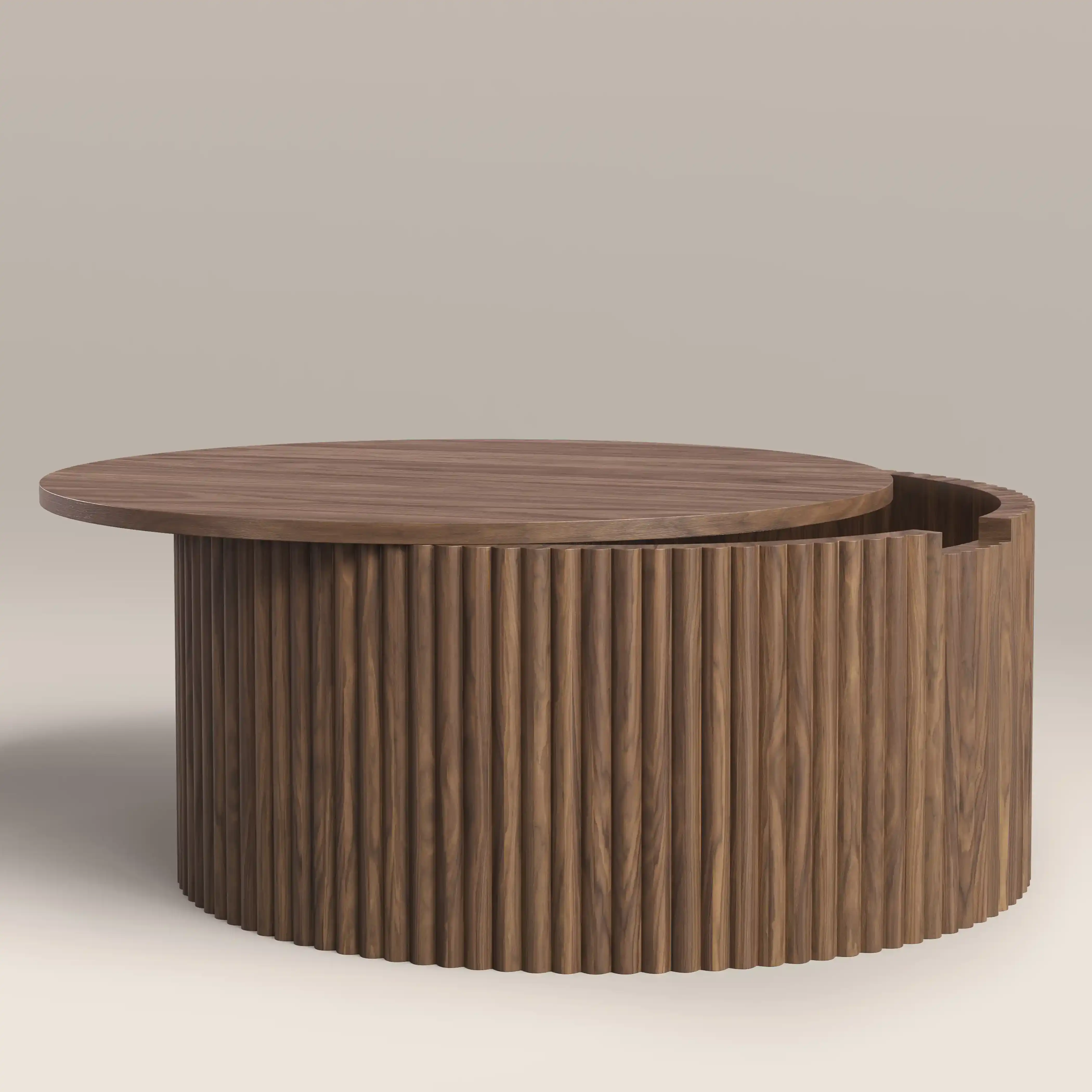 Brey Round Wooden Storage Coffee Table | Walnut - Image 6