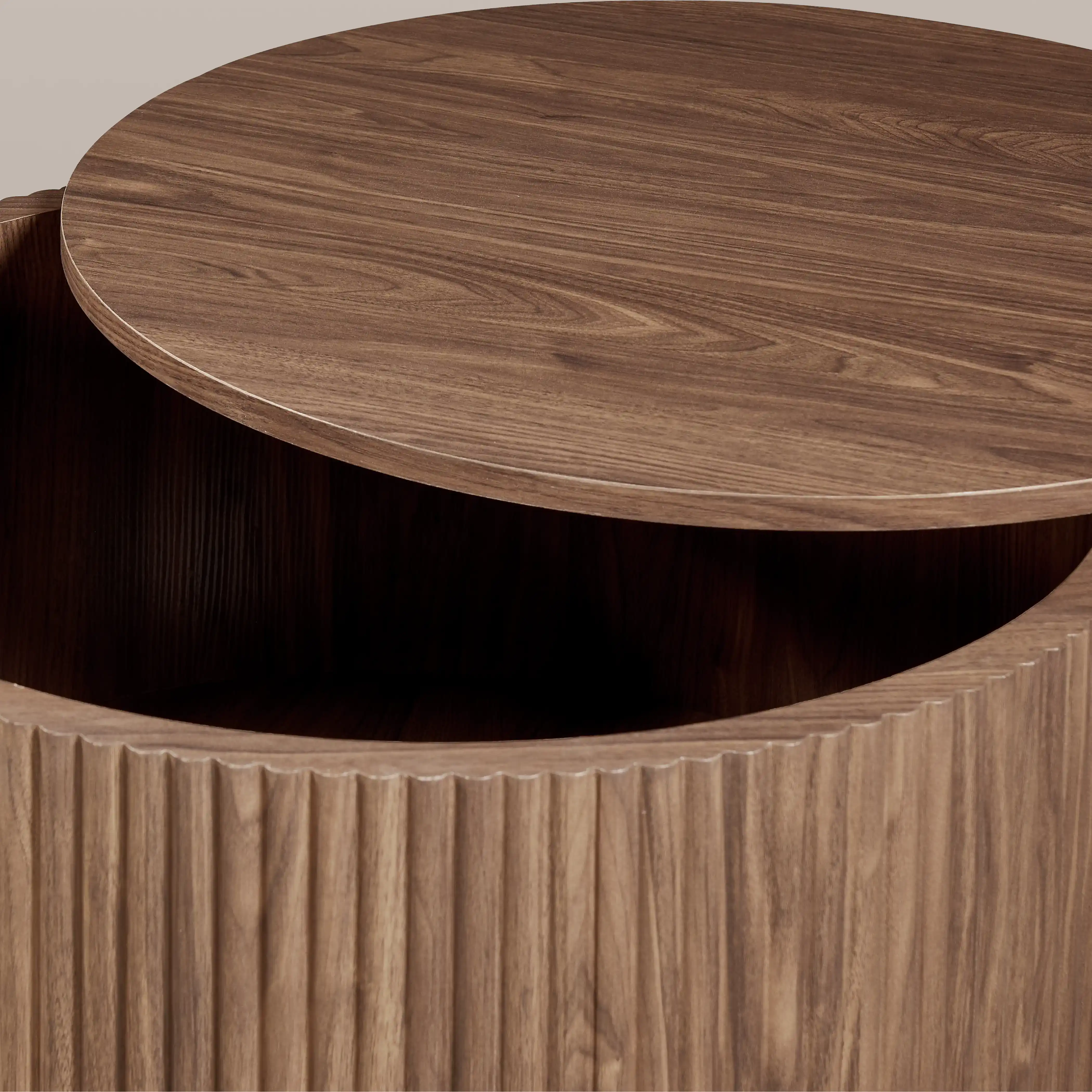 Brey Round Wooden Storage Coffee Table | Walnut - Image 7