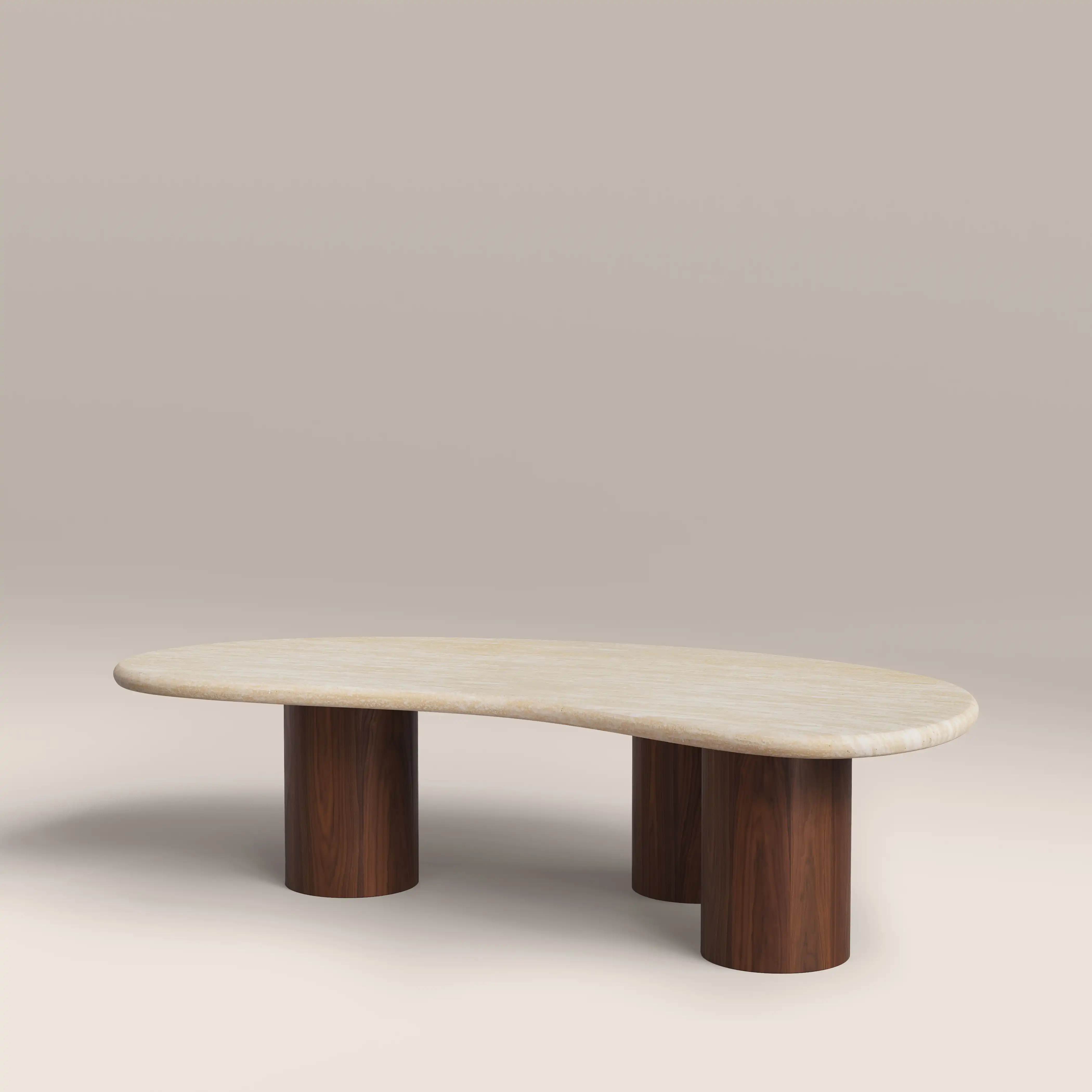 Brynleigh Curved Coffee Table | Natural Travertine Effect Stone & Walnut - Image 3