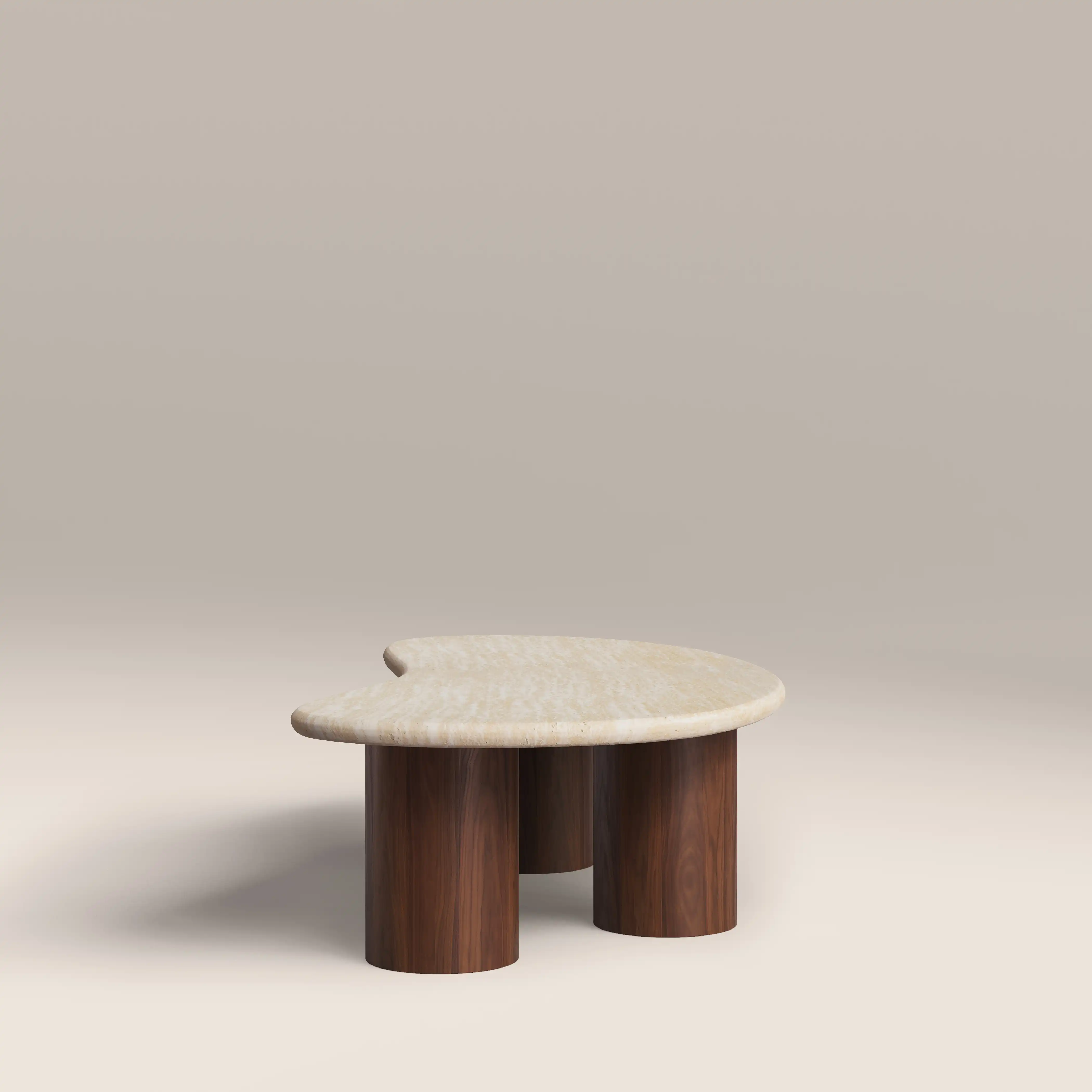 Brynleigh Curved Coffee Table | Natural Travertine Effect Stone & Walnut - Image 5