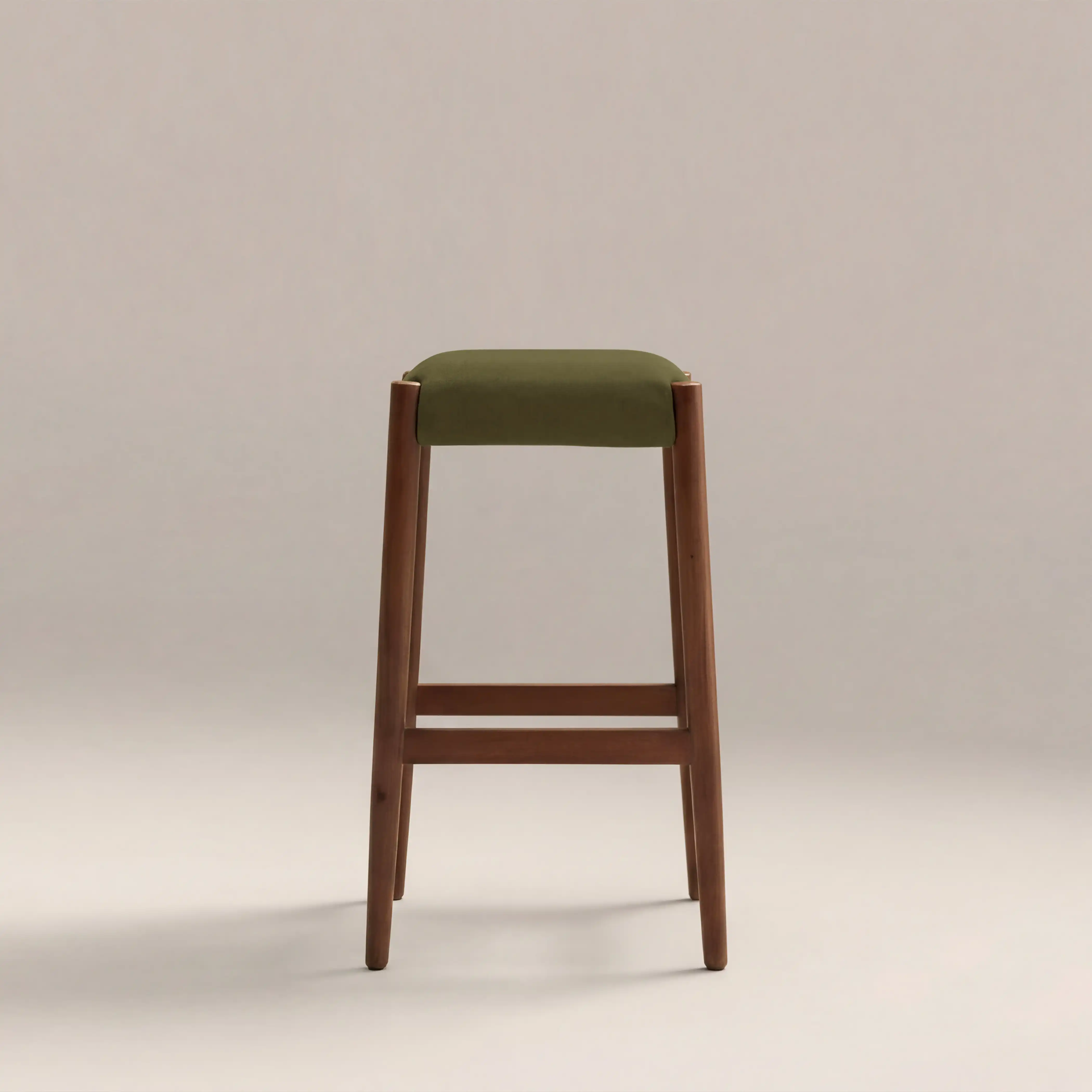 Caleb Wooden Kitchen Stool | Moss Green Sustainable Mohair Velvet & Walnut - Image 5