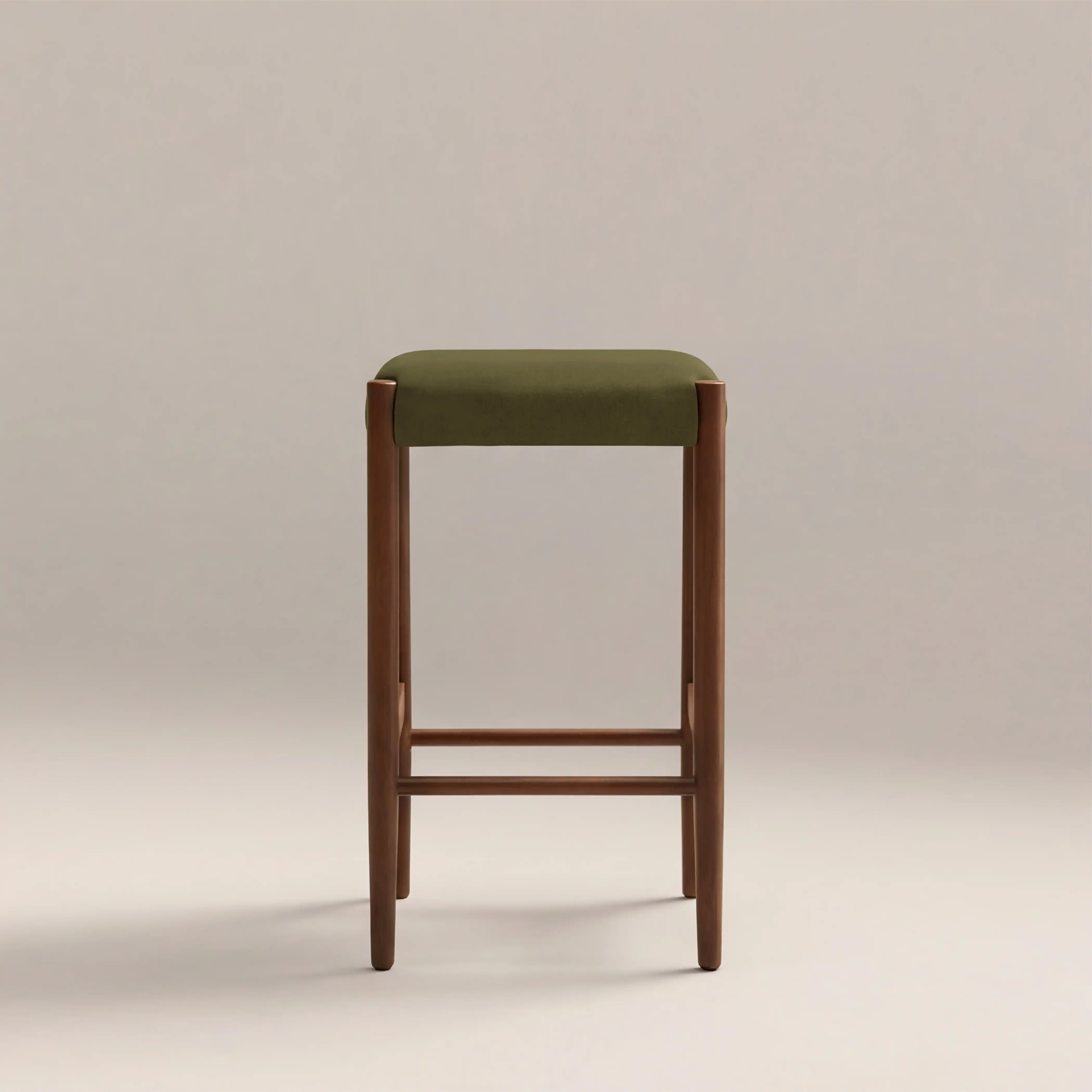 Caleb Wooden Kitchen Stool | Moss Green Sustainable Mohair Velvet & Walnut - Image 6
