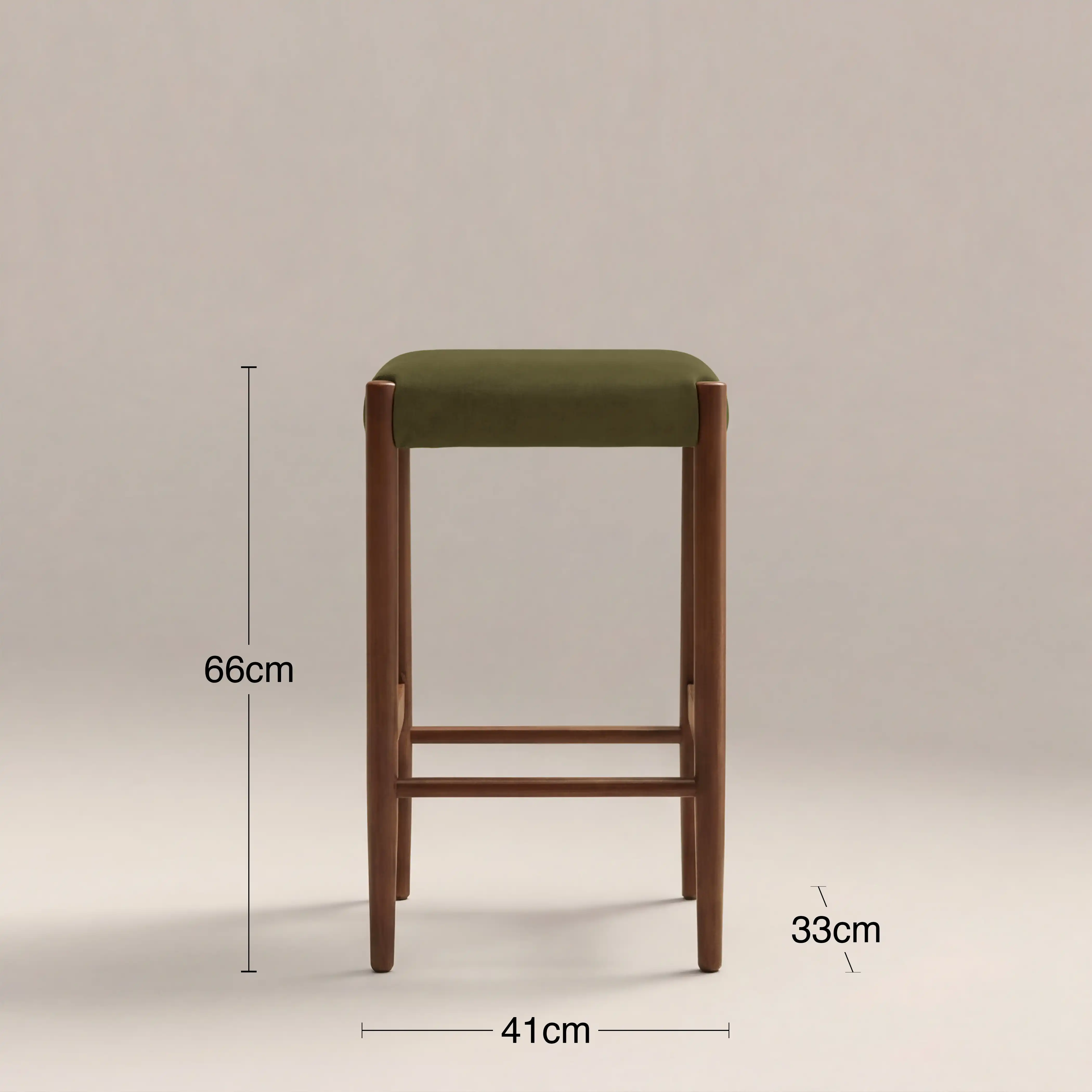 Caleb Wooden Kitchen Stool | Moss Green Sustainable Mohair Velvet & Walnut - Image 7