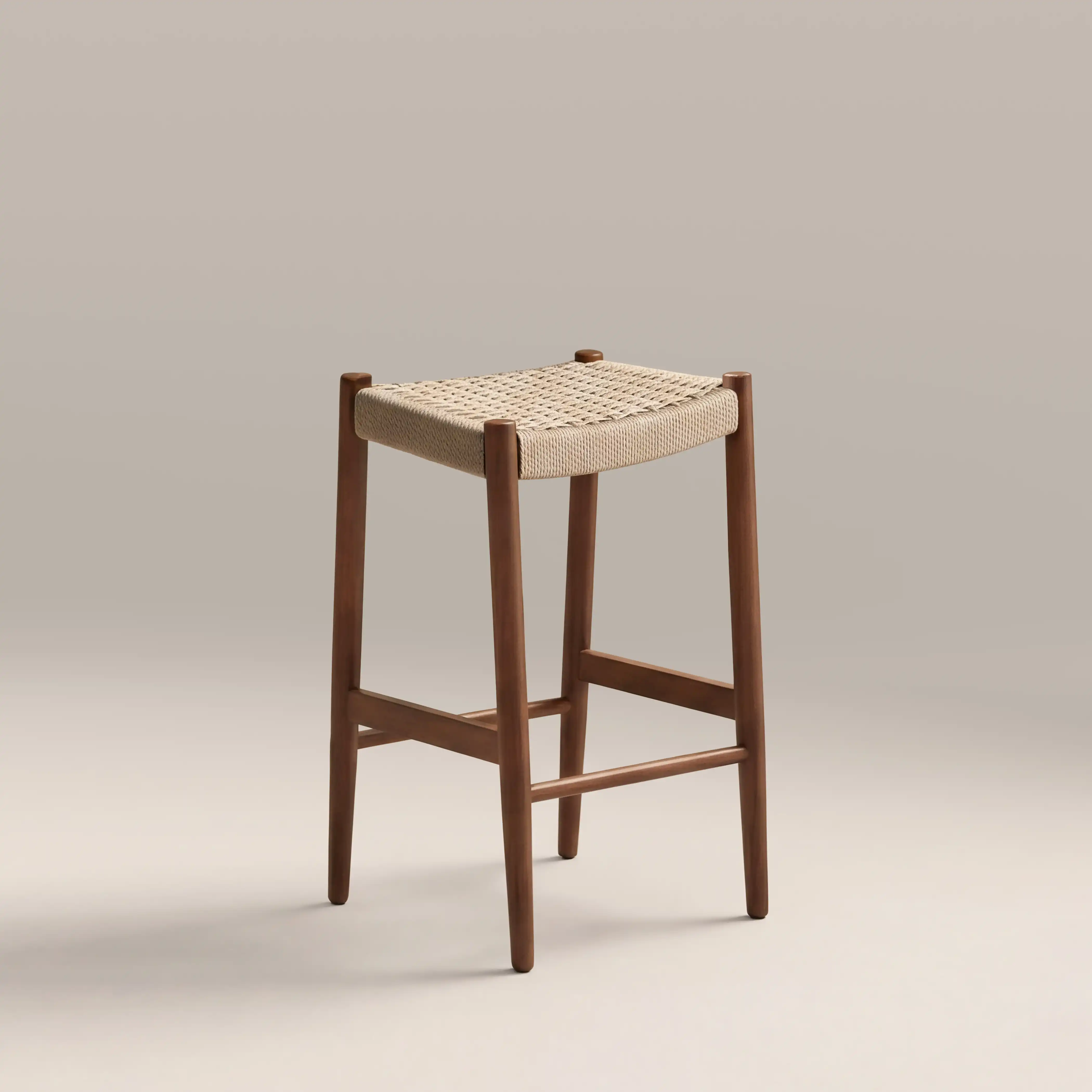 Caleb Wooden Kitchen Stool | Natural Weave & Walnut - Image 3