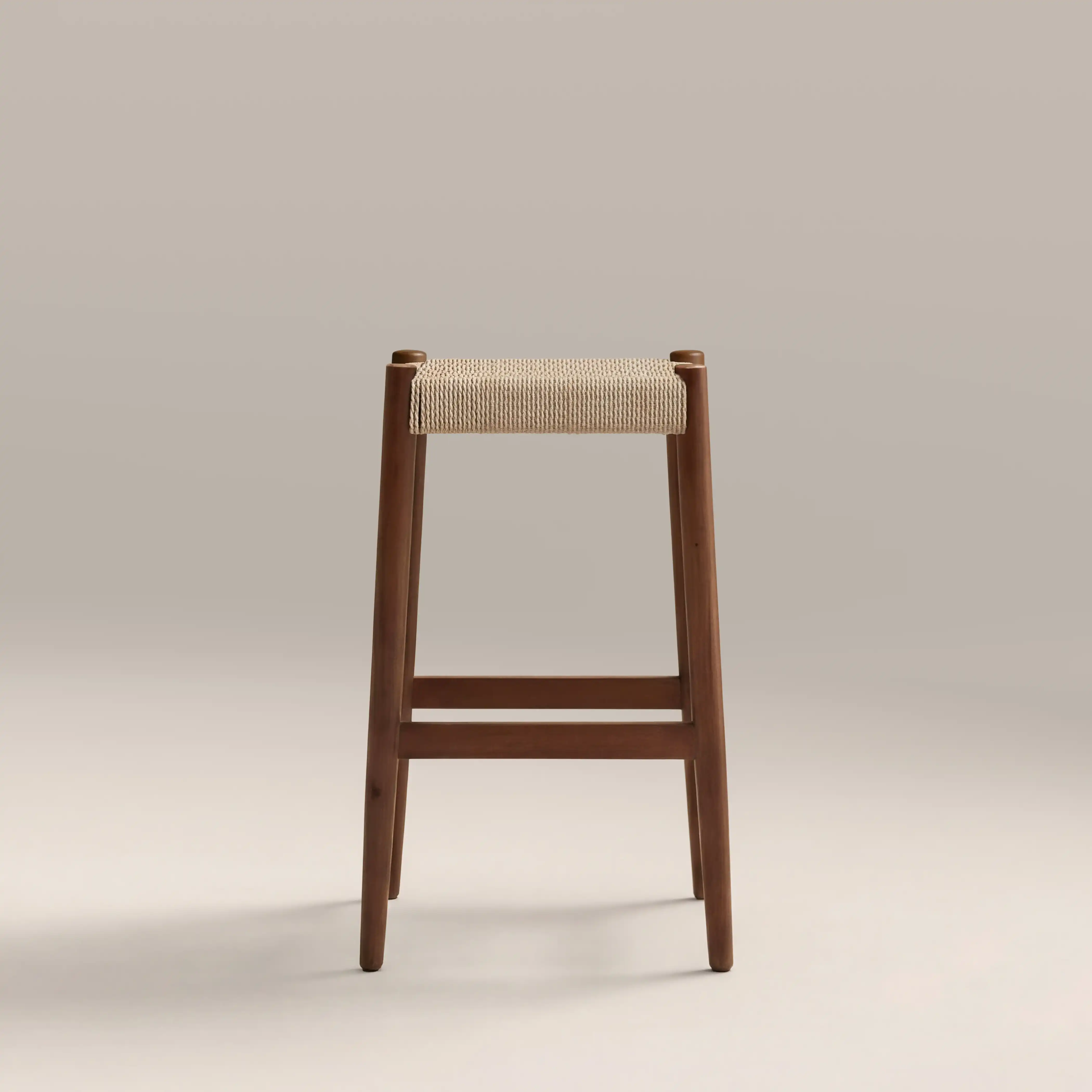 Caleb Wooden Kitchen Stool | Natural Weave & Walnut - Image 4