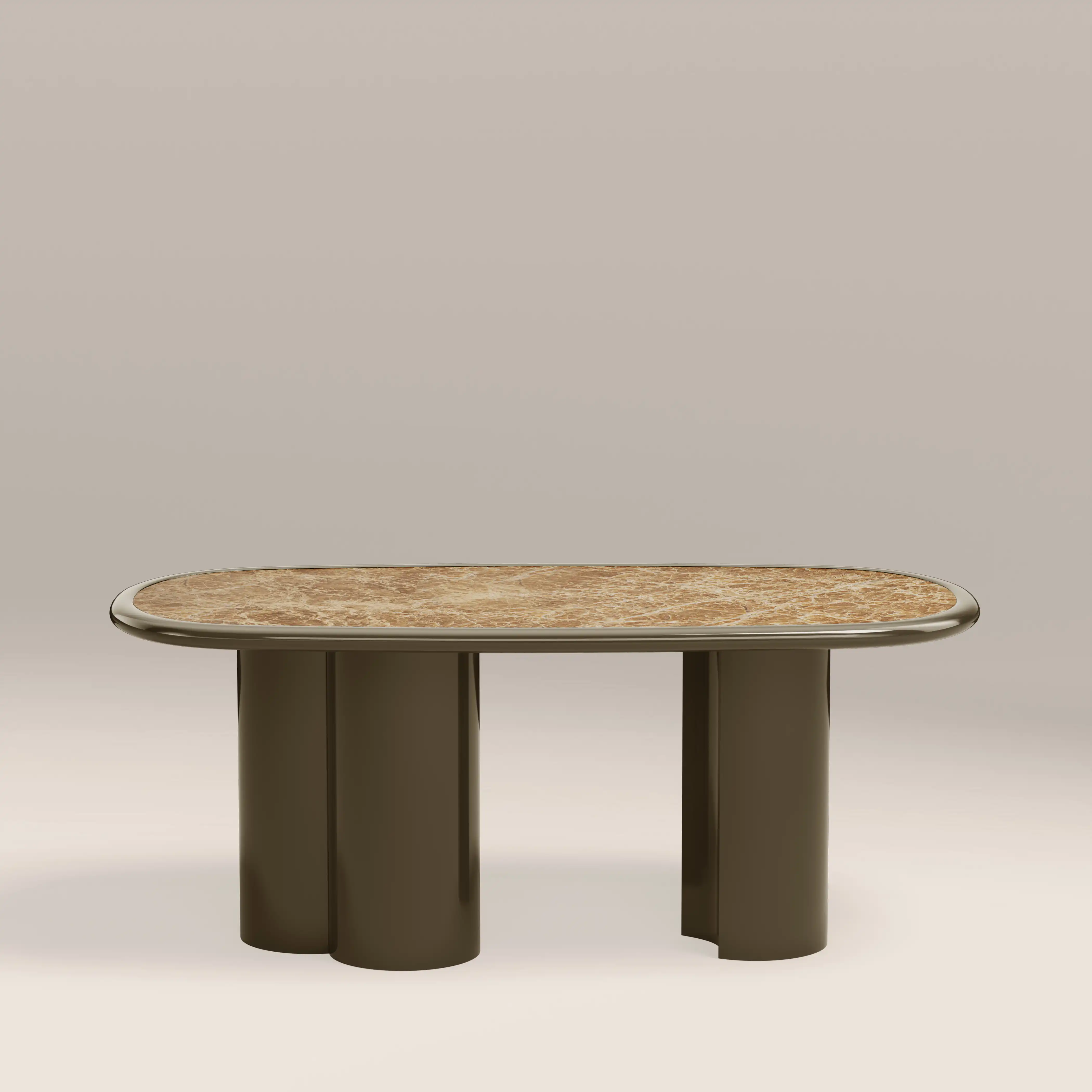 Carson 6 Seat Oval Dining Table | Cappuccino Marble & High Gloss Clay Green - Image 2