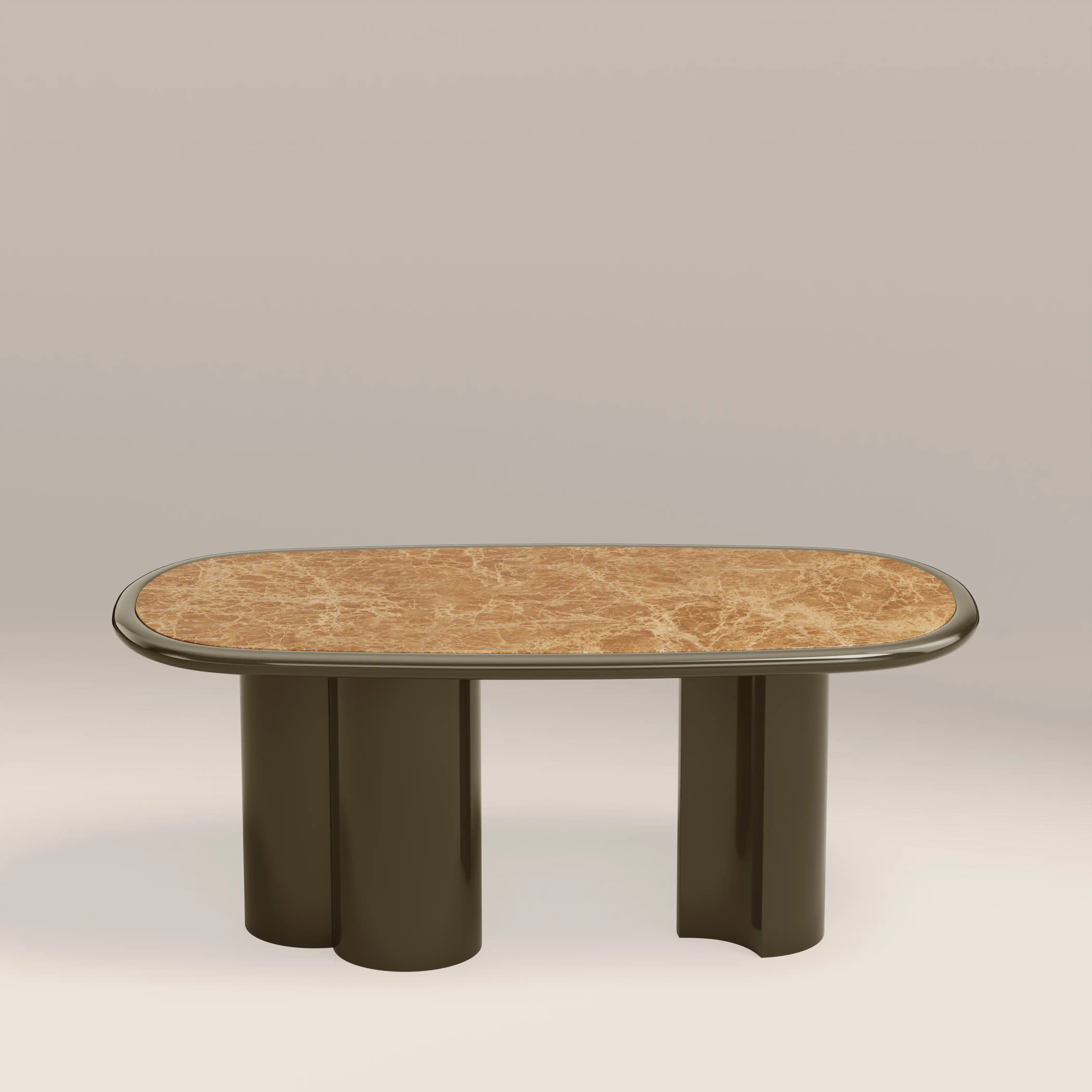 Carson 6 Seat Oval Dining Table | Cappuccino Marble & High Gloss Clay Green - Image 3