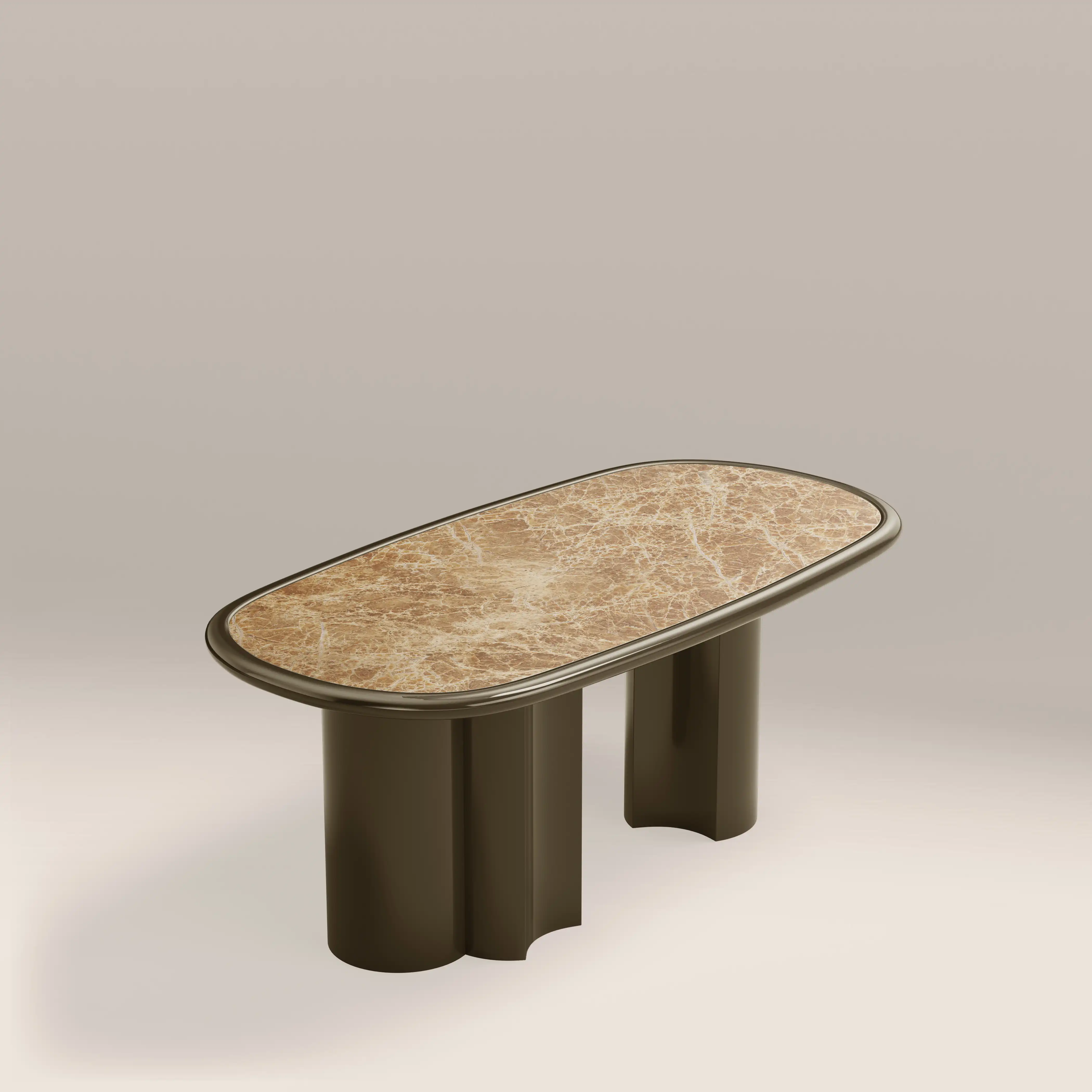Carson 6 Seat Oval Dining Table | Cappuccino Marble & High Gloss Clay Green - Image 4