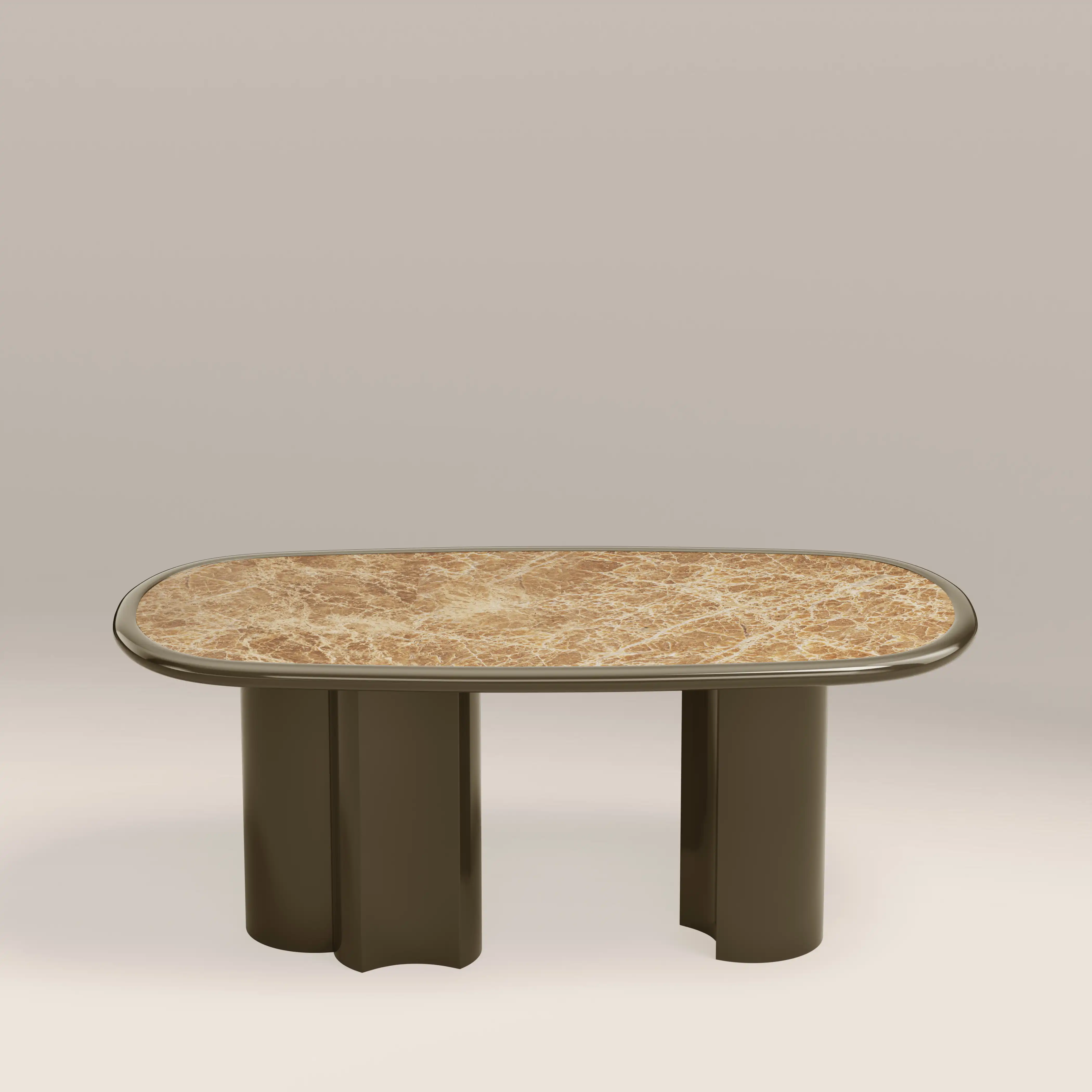Carson 6 Seat Oval Dining Table | Cappuccino Marble & High Gloss Clay Green - Image 5