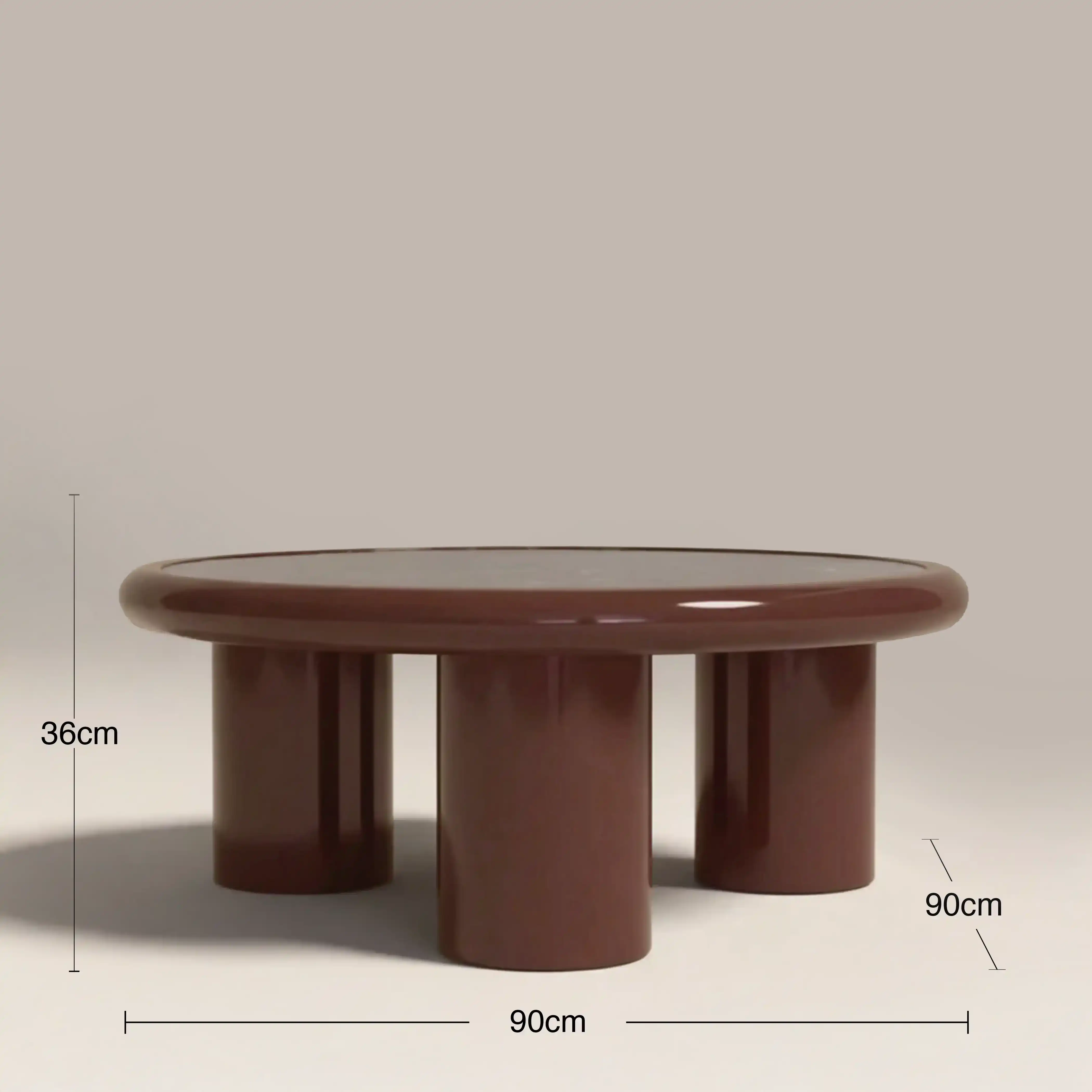 Carson Round Coffee Table | Maroon Red Marble & High Gloss Burgundy - Image 6