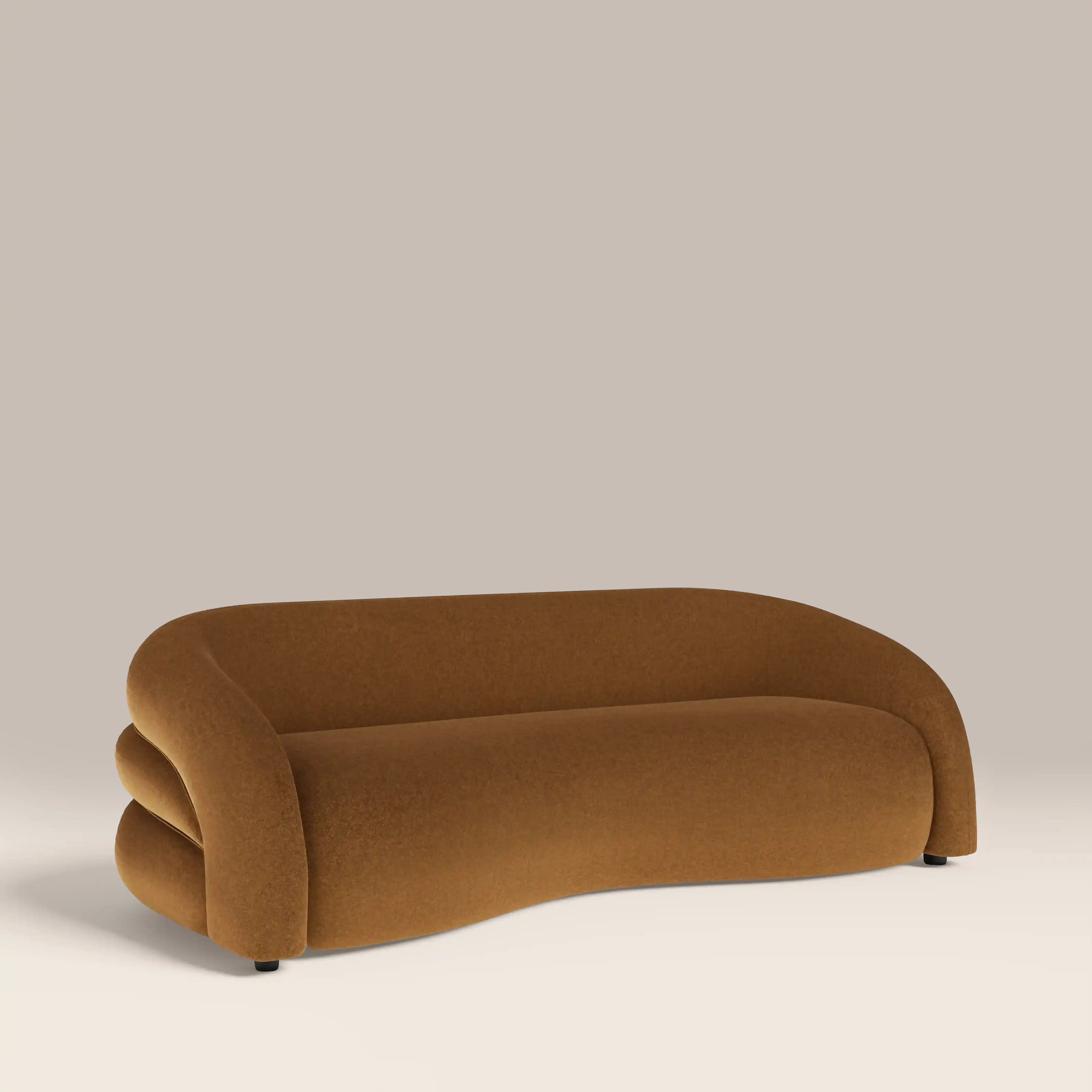 Chaplin 3 Seater Sofa | Caramel Brown Sustainable Mohair Velvet & Walnut - Image 4