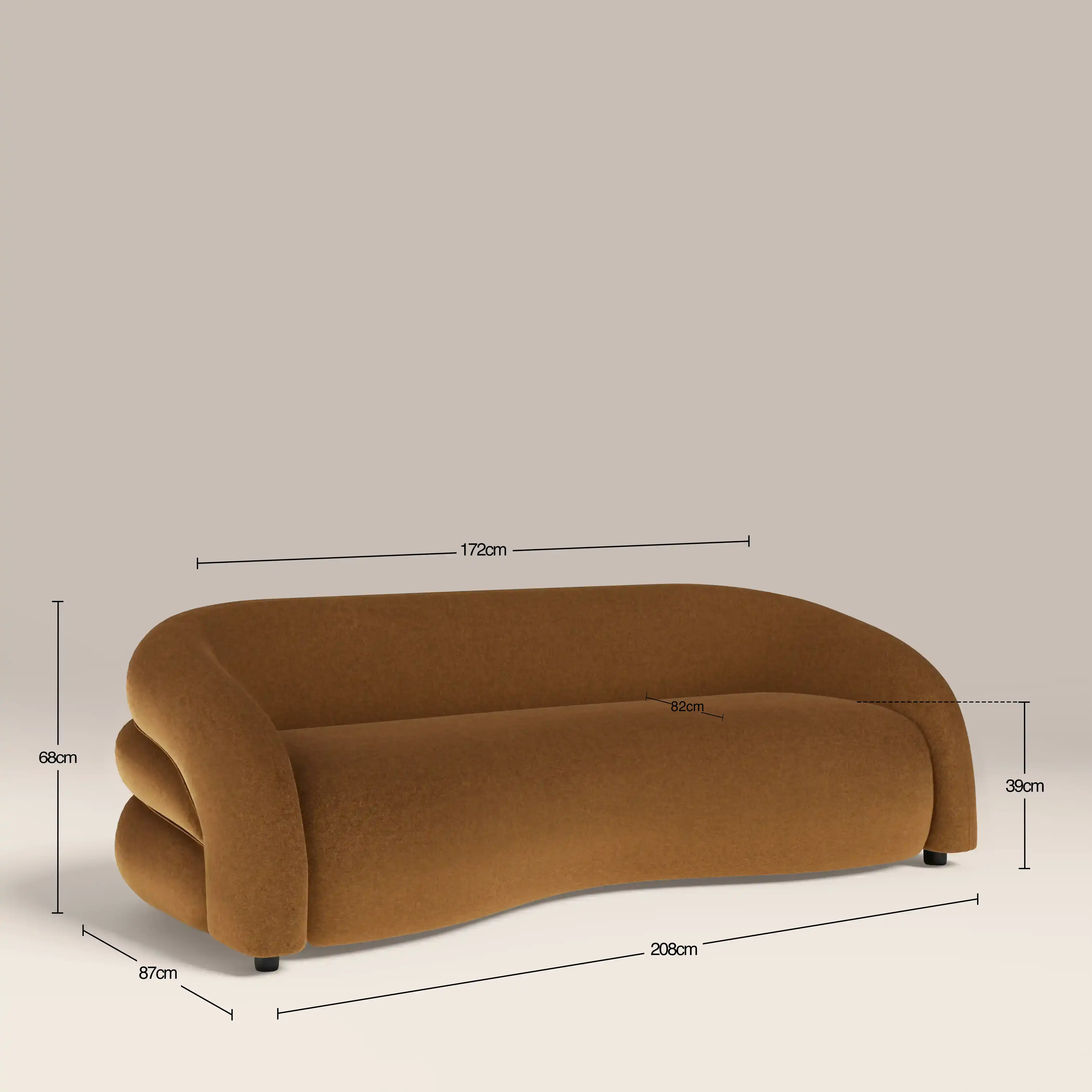Chaplin 3 Seater Sofa | Caramel Brown Sustainable Mohair Velvet & Walnut - Image 8