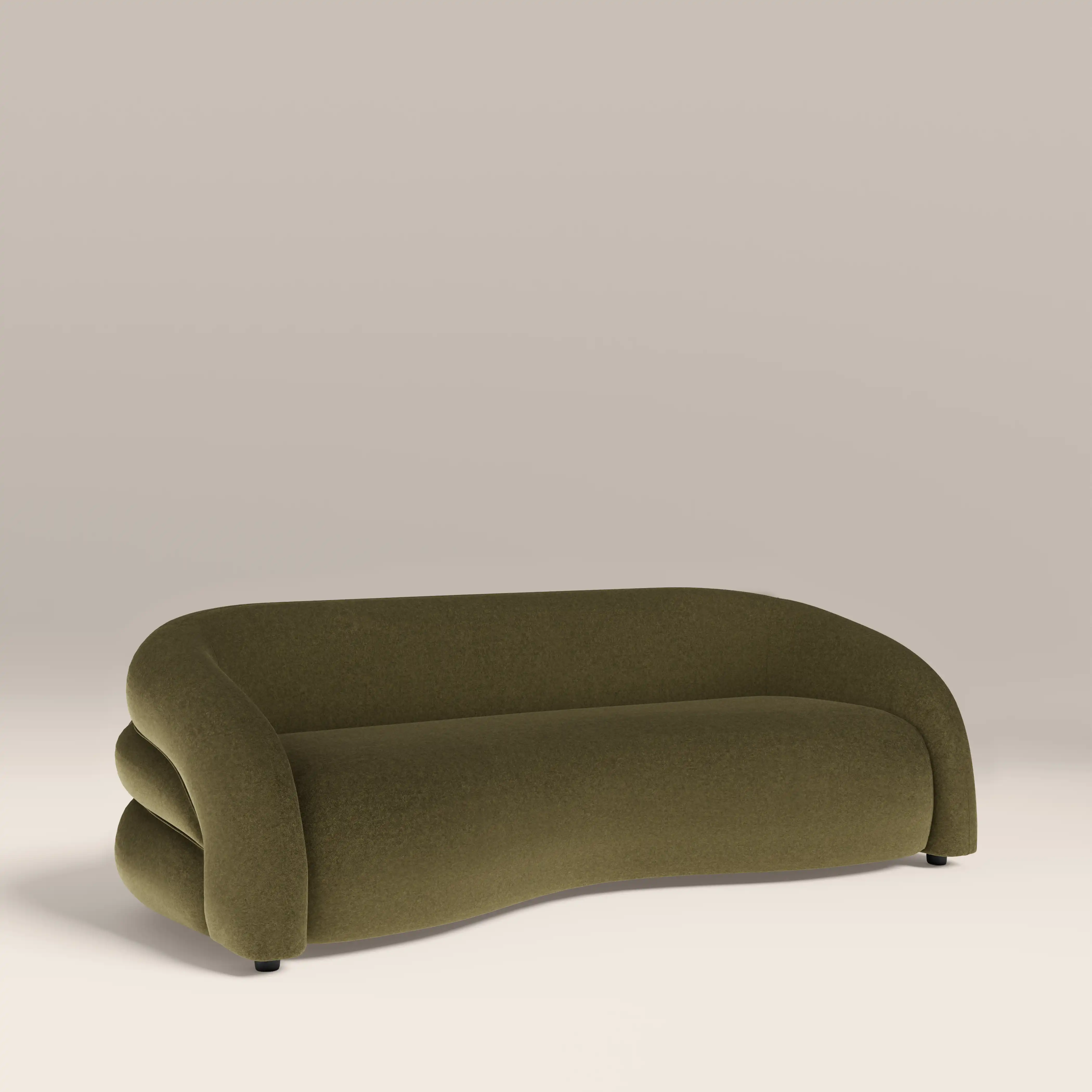 Chaplin 3 Seater Sofa | Moss Green Sustainable Mohair Velvet & Walnut - Image 4