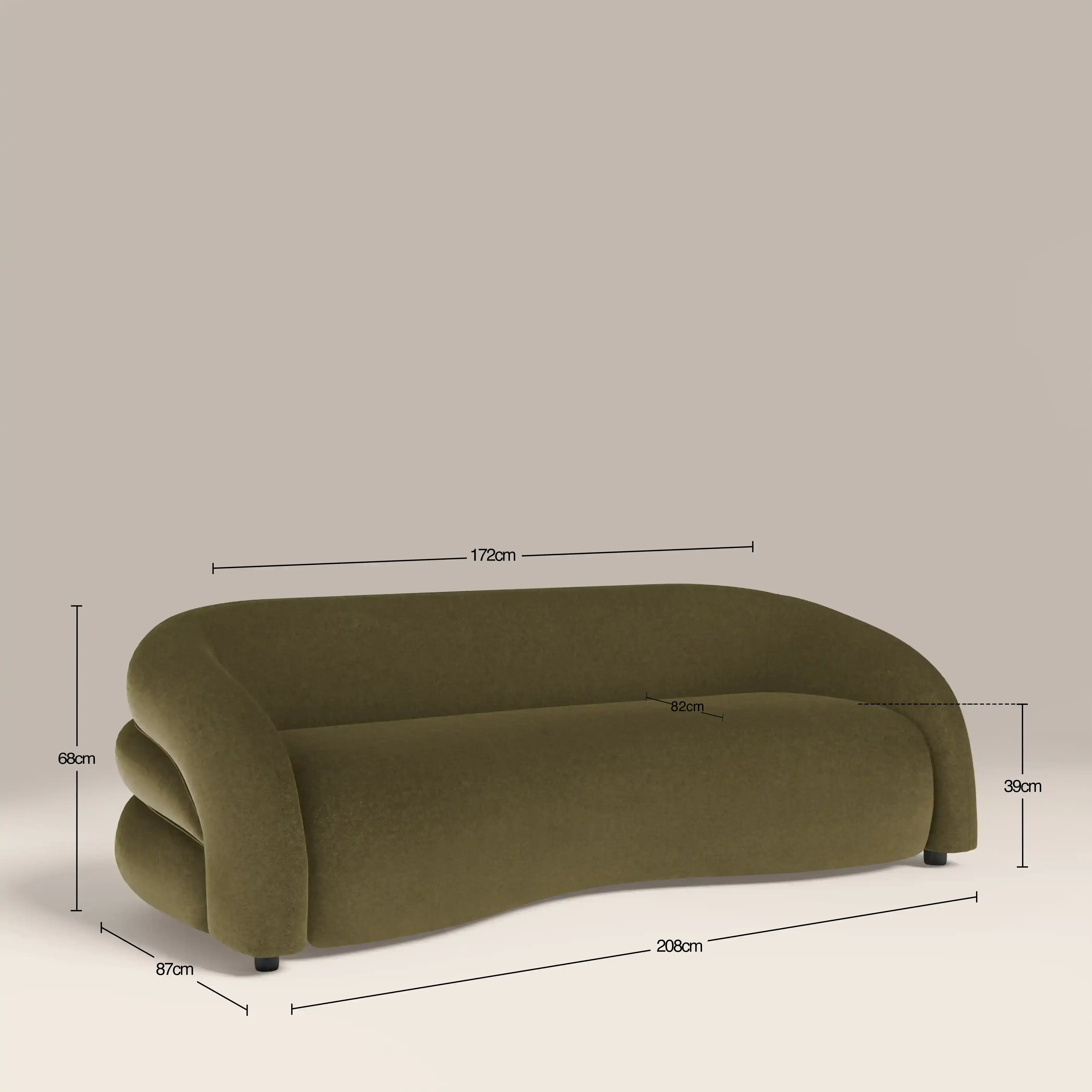 Chaplin 3 Seater Sofa | Moss Green Sustainable Mohair Velvet & Walnut - Image 8