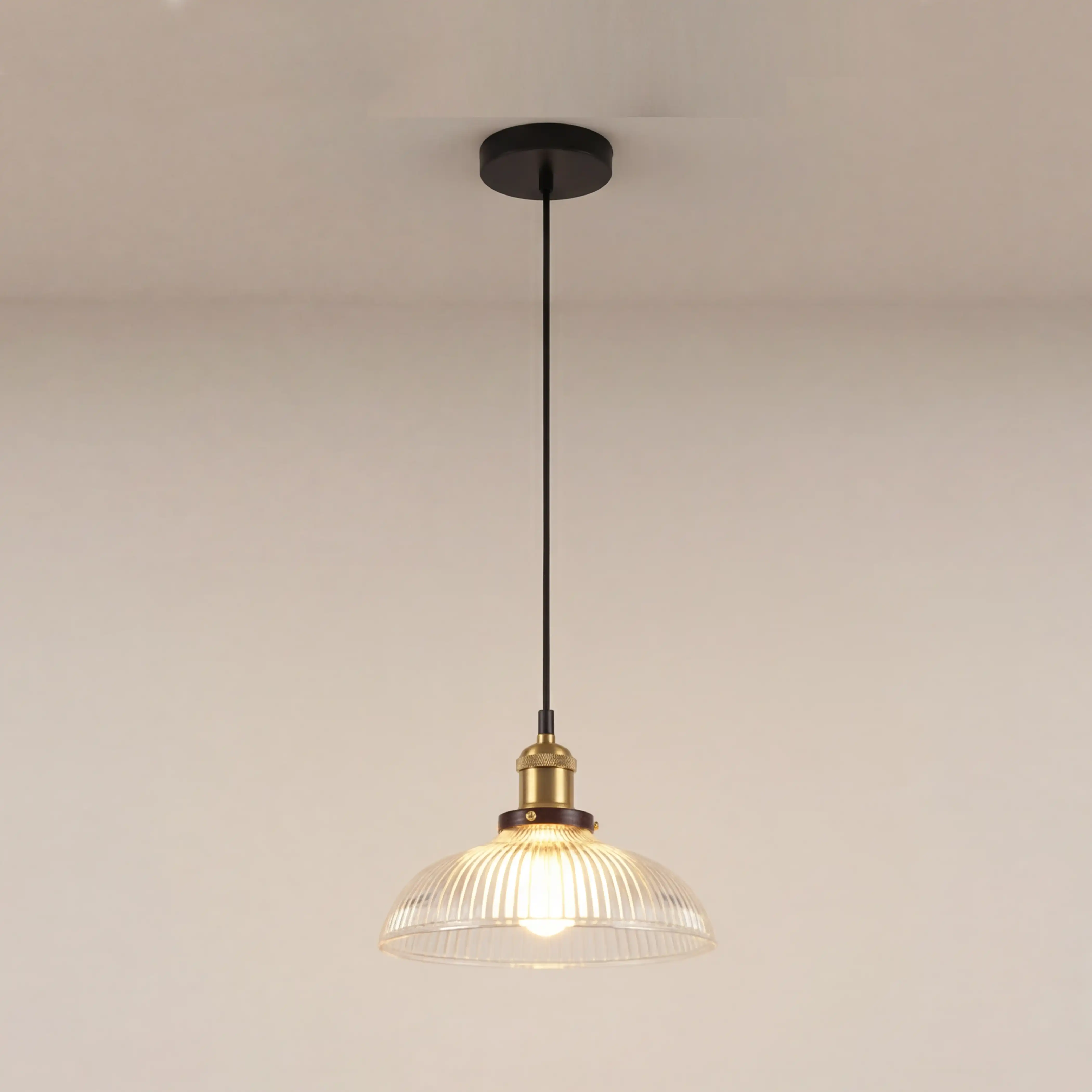 Cianna Ribbed Pendant Light | Ribbed Glass & Brass - Image 4