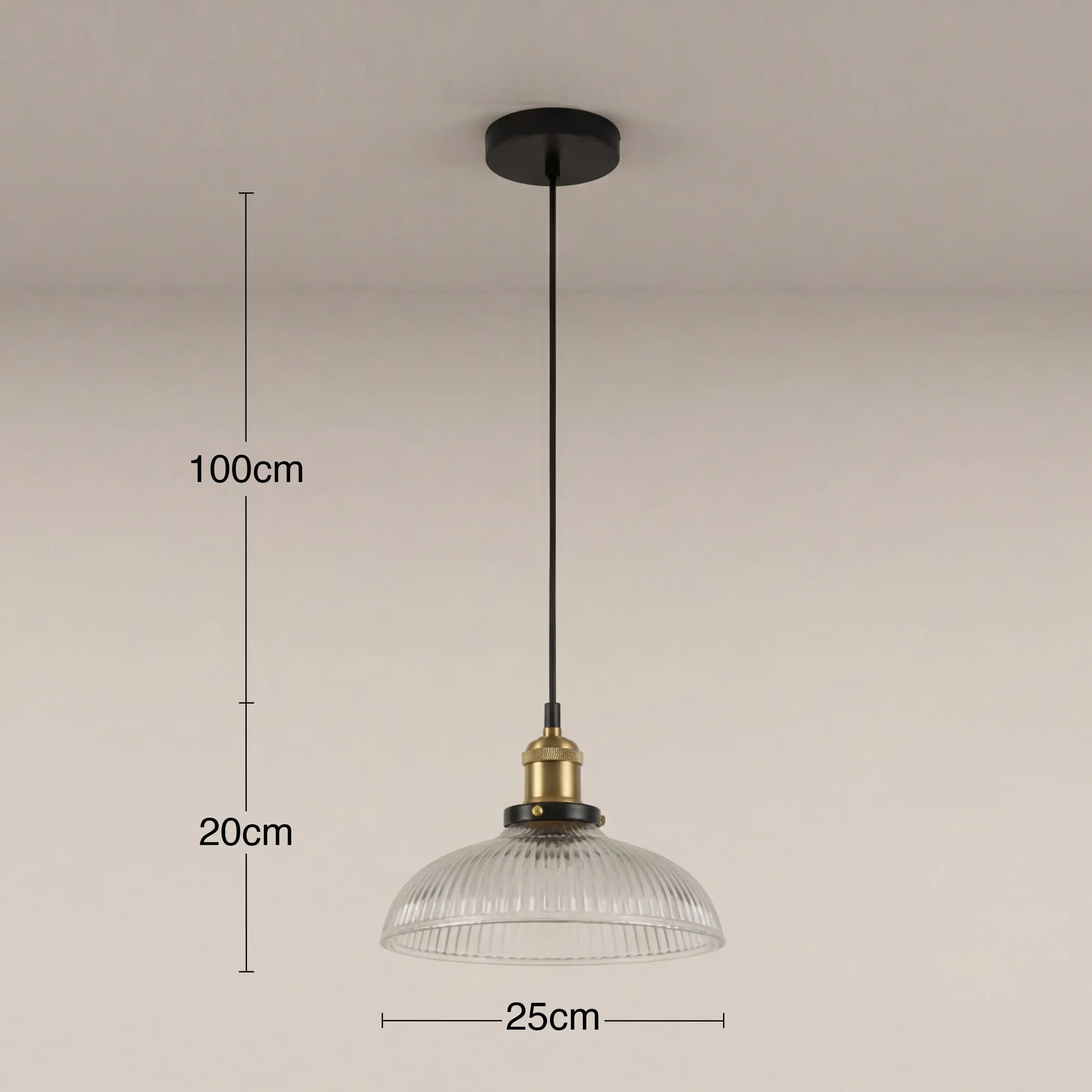 Cianna Ribbed Pendant Light | Ribbed Glass & Brass - Image 5