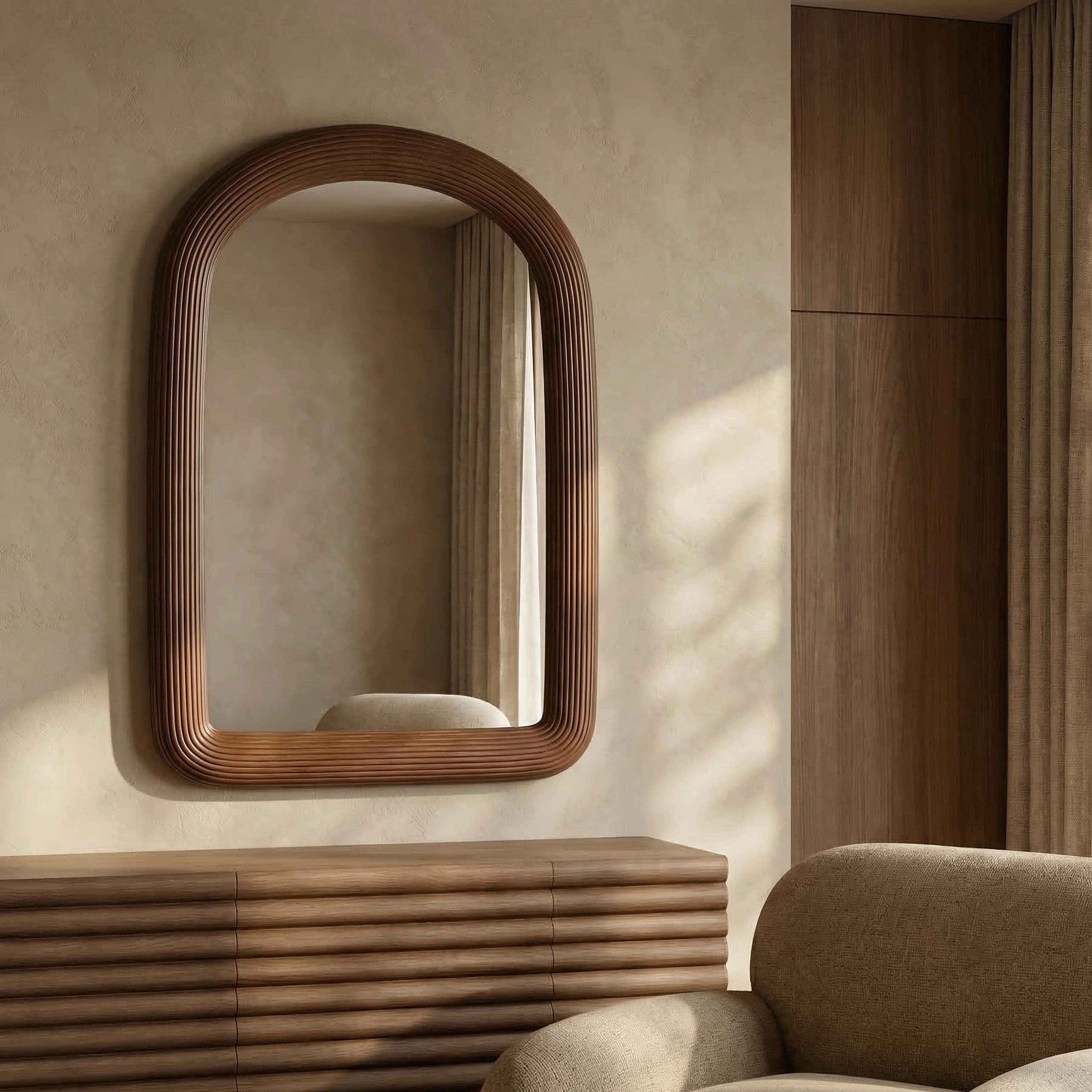 Ciara Arch Wall Mirror, 90 x 71 cm | Walnut - Image 2