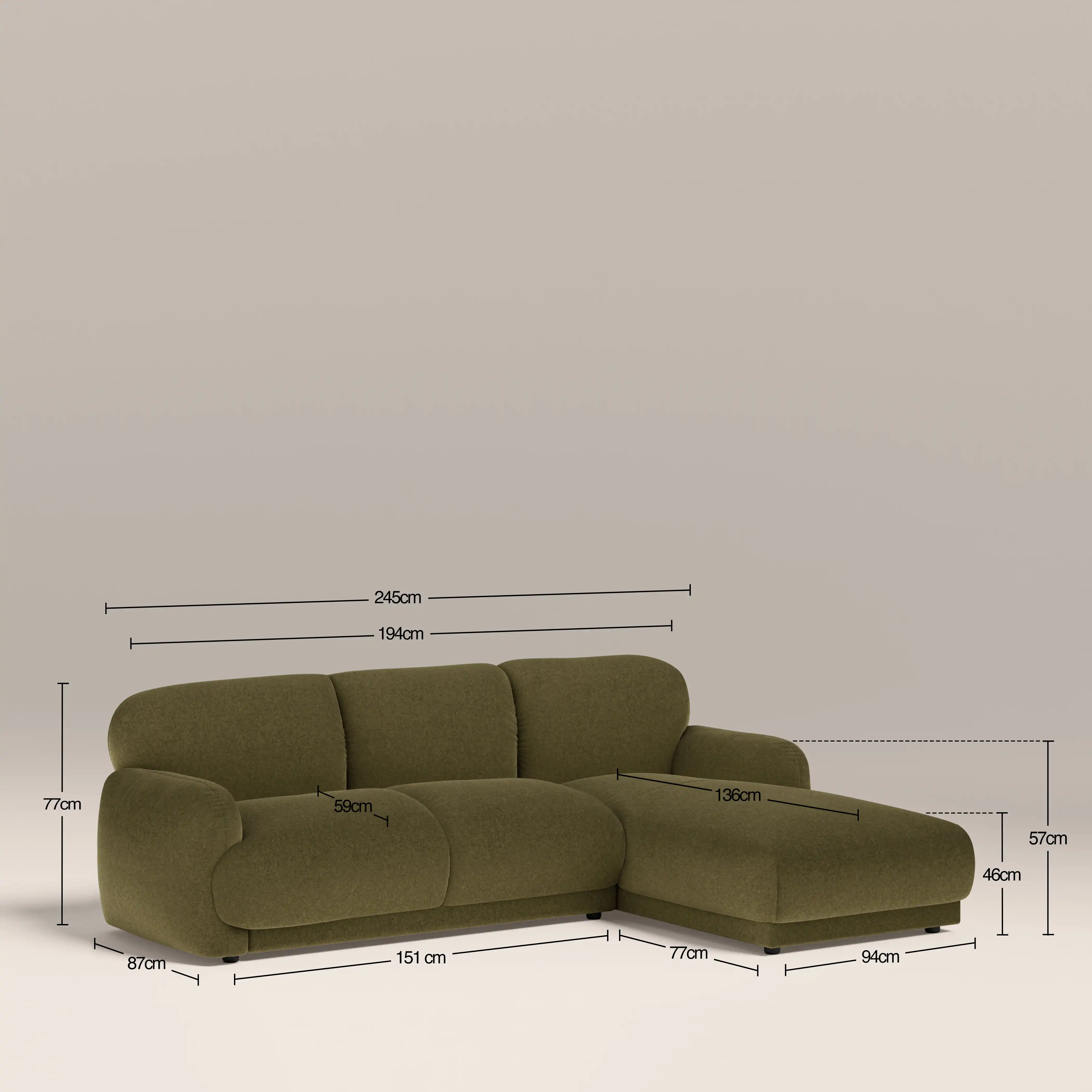 Cloud Right Hand Chaise Sofa | Moss Green Sustainable Mohair Velvet - Image 7