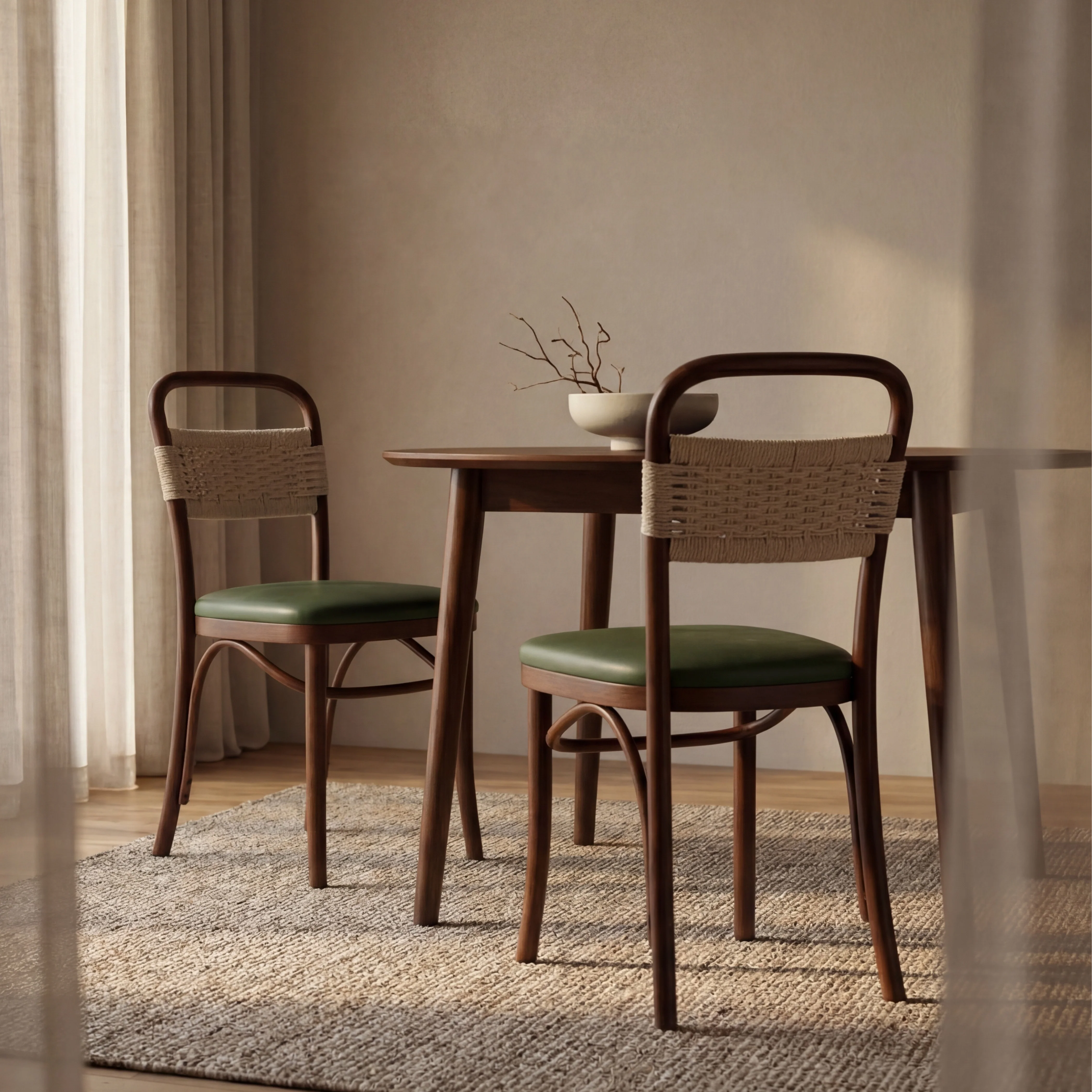 Daisy Wooden Dining Chair | Vintage Green Faux Leather & Walnut - Image 2