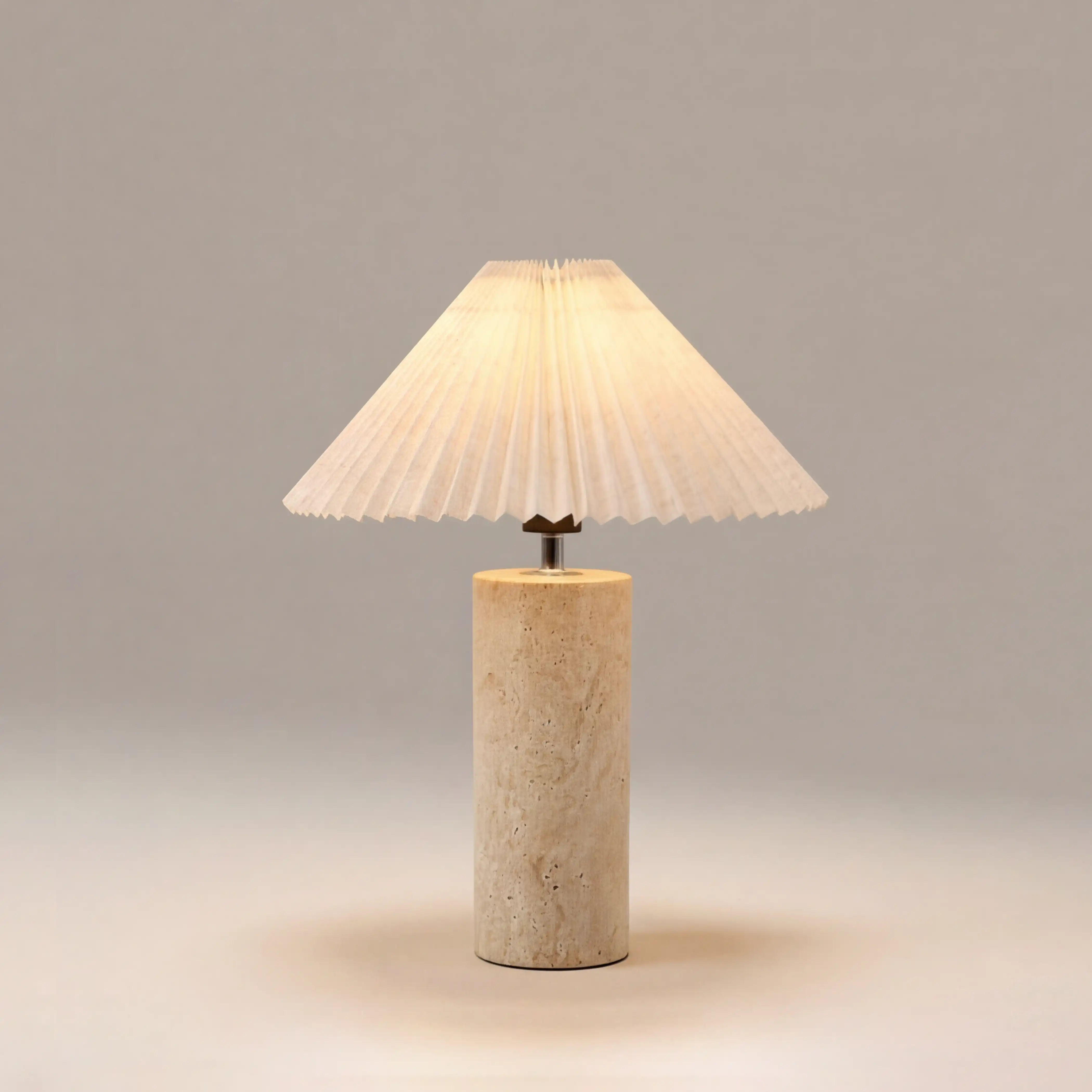 Danika Table Lamp | Natural Linen & Travertine - Image 3