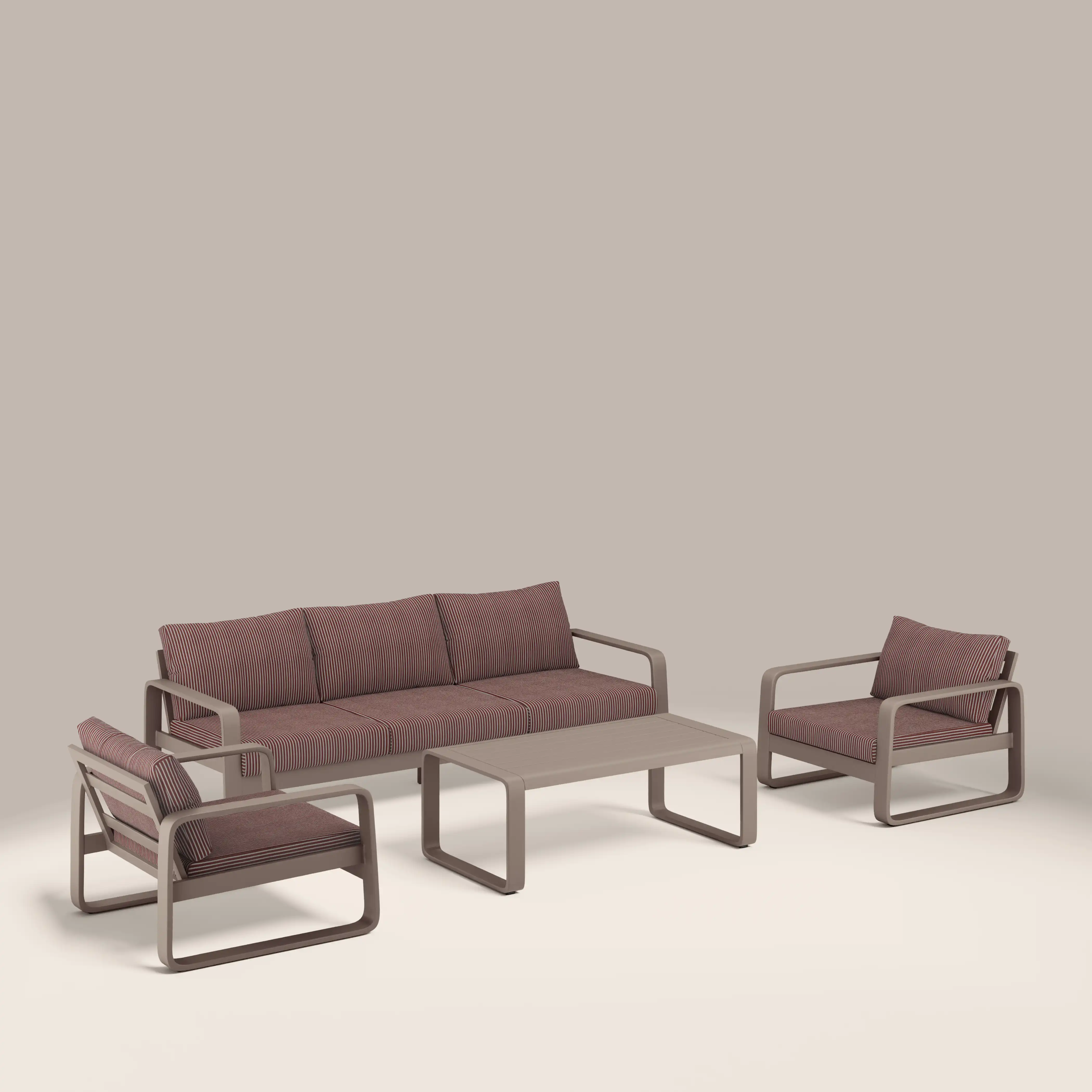 Dante Garden Sofa Set | Rust Red Stripe & Taupe - Image 4