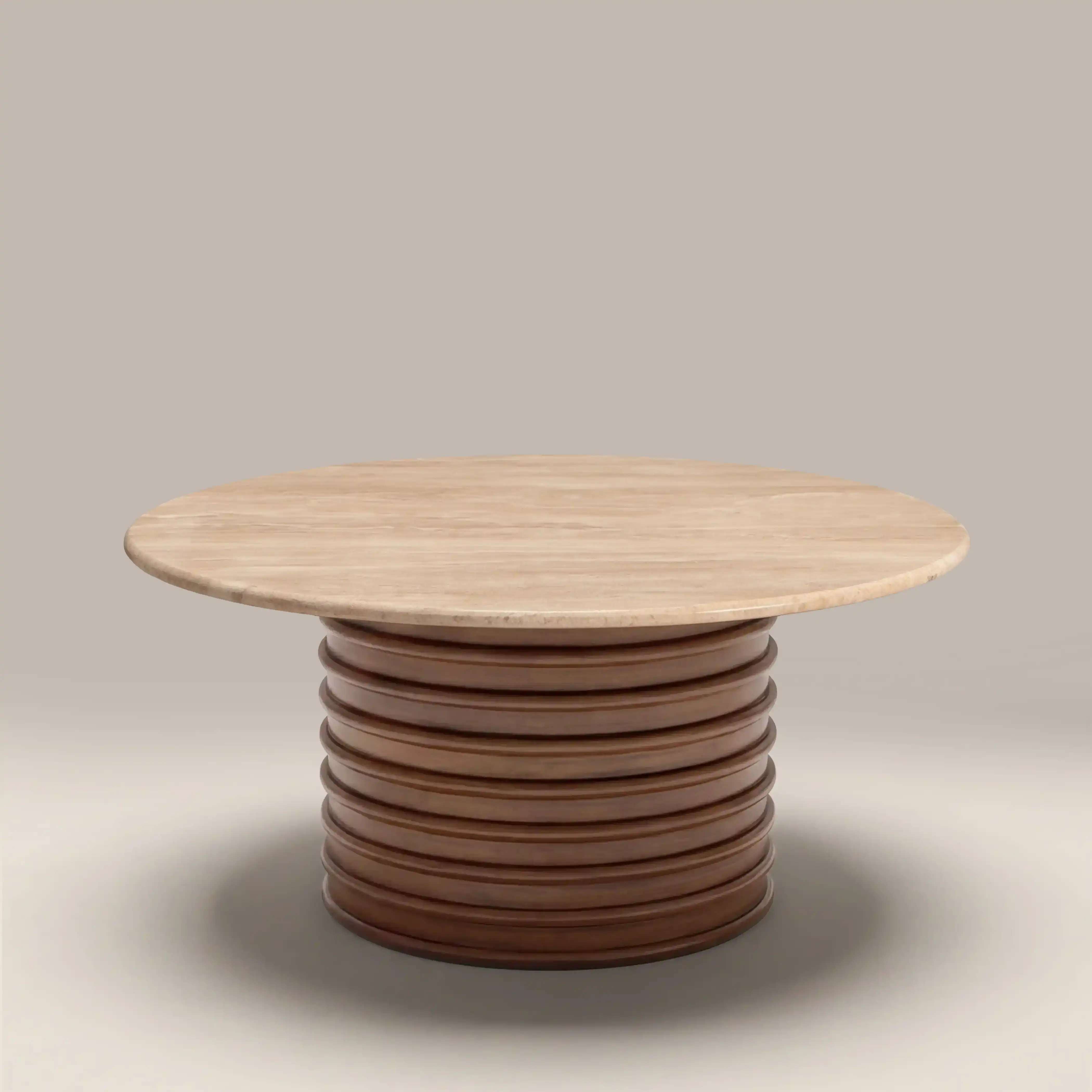 Dita Round Coffee Table | Natural Travertine & Walnut - Image 4
