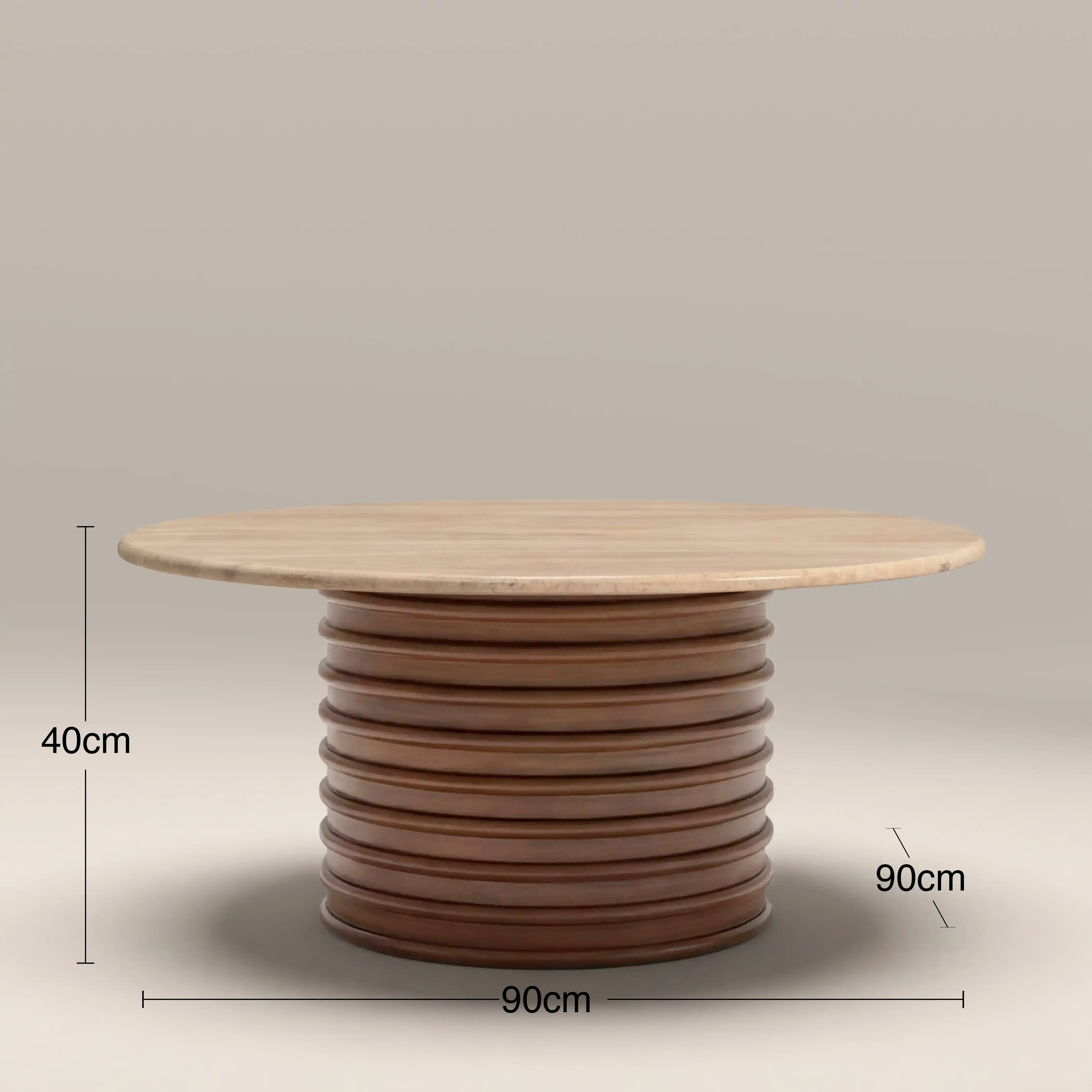 Dita Round Coffee Table | Natural Travertine & Walnut - Image 6