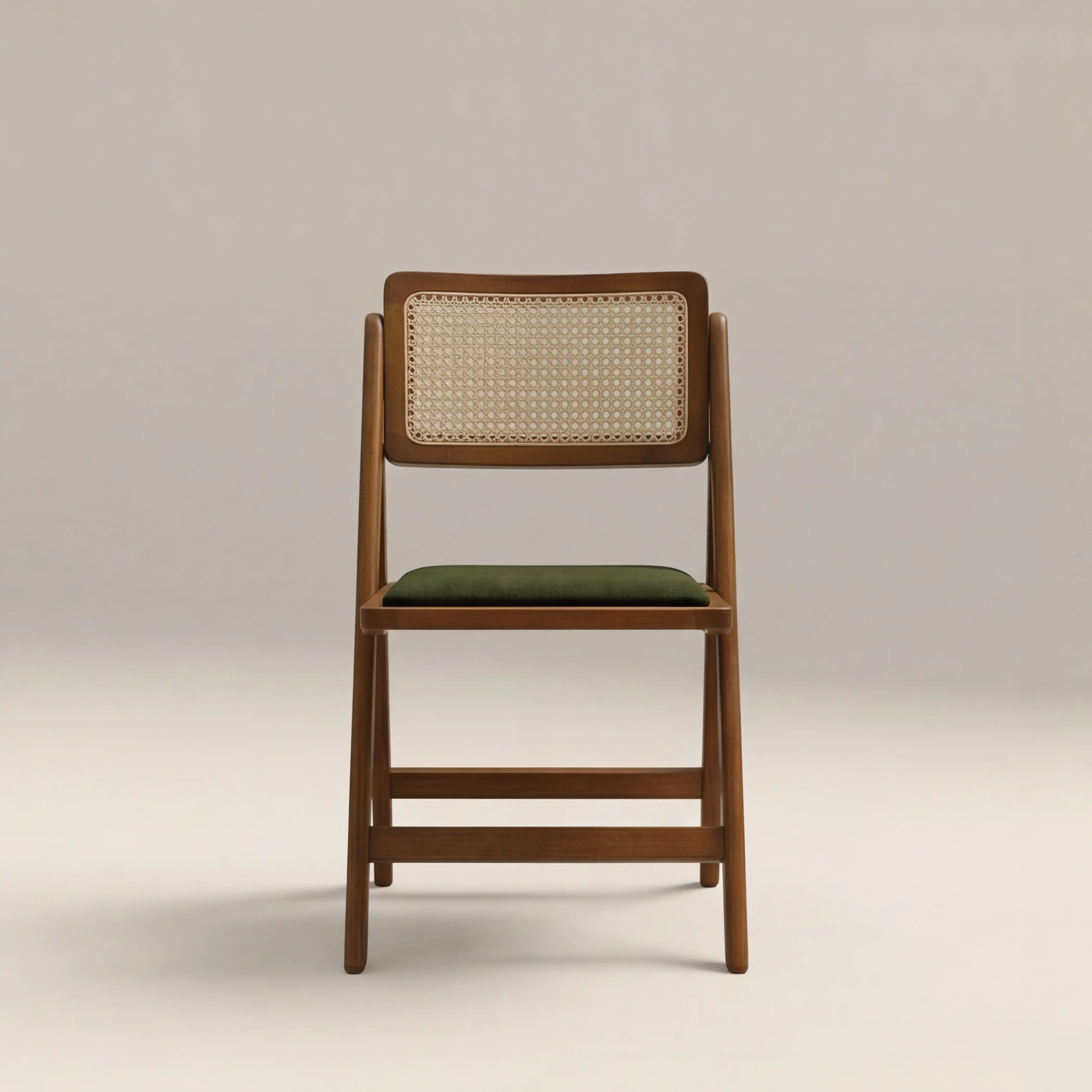Elynn Folding Wooden Dining Chair | Olive Green Sustainable Velvet & Walnut - Image 3