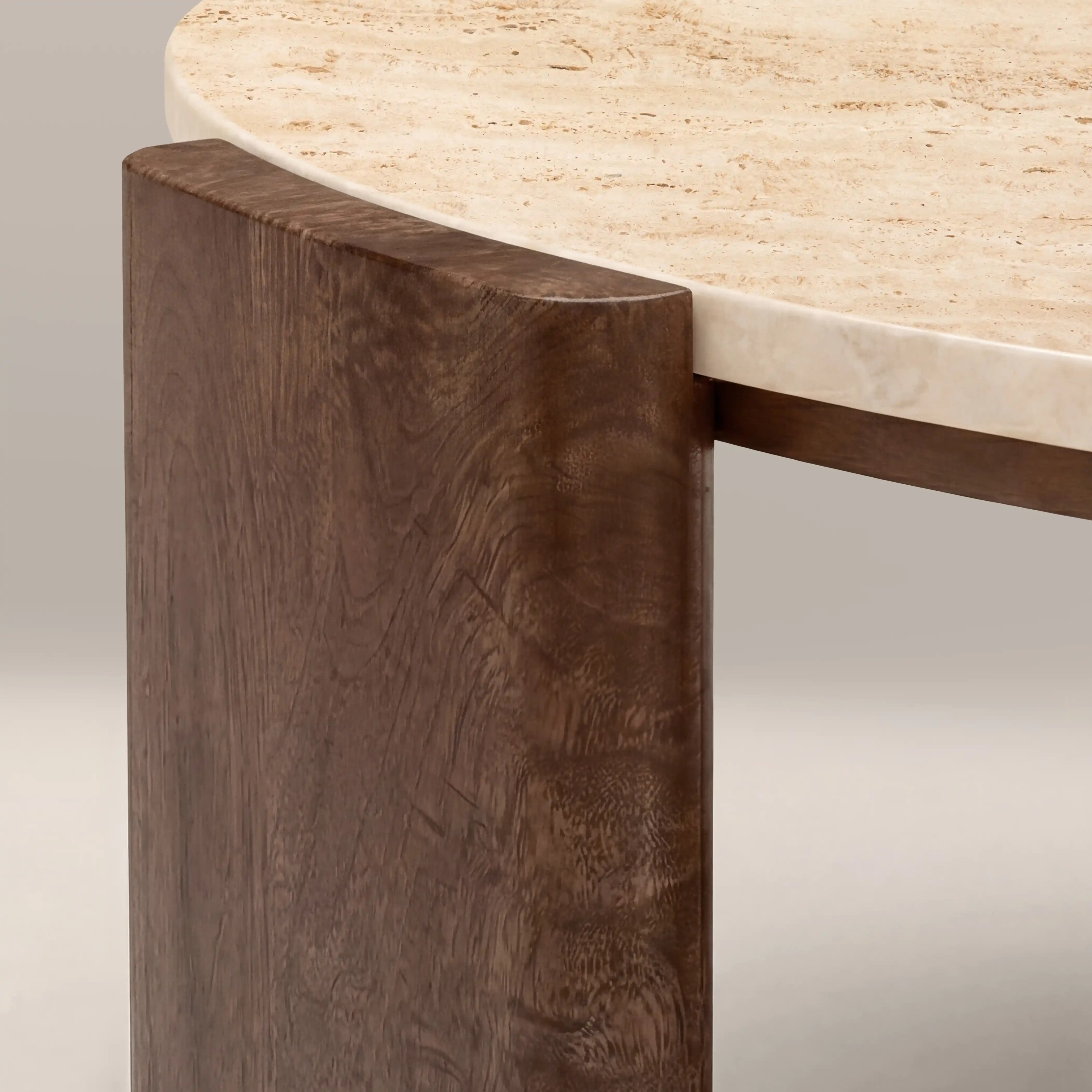 Emil Round Coffee Table | Natural Travertine & Walnut - Image 3