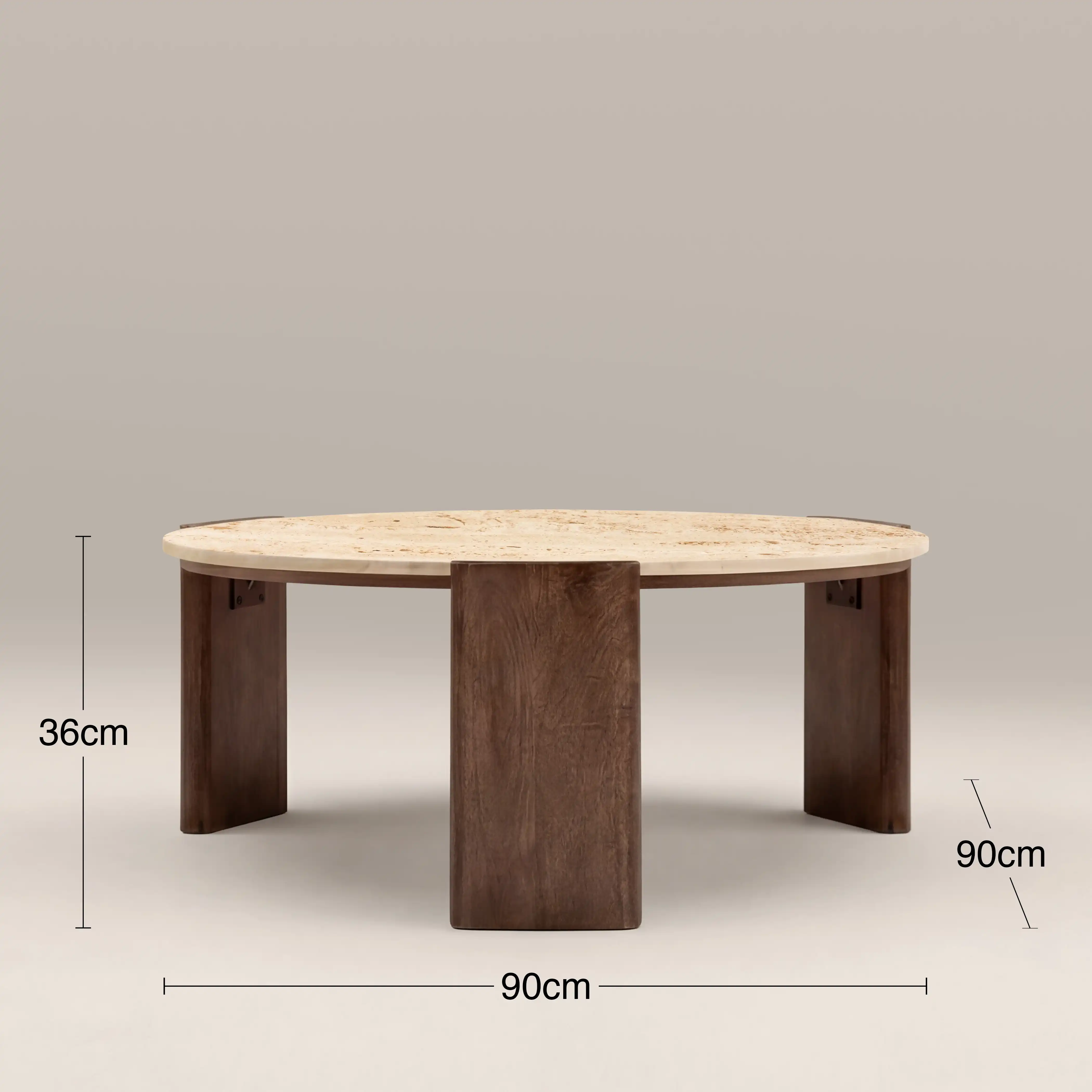 Emil Round Coffee Table | Natural Travertine & Walnut - Image 4
