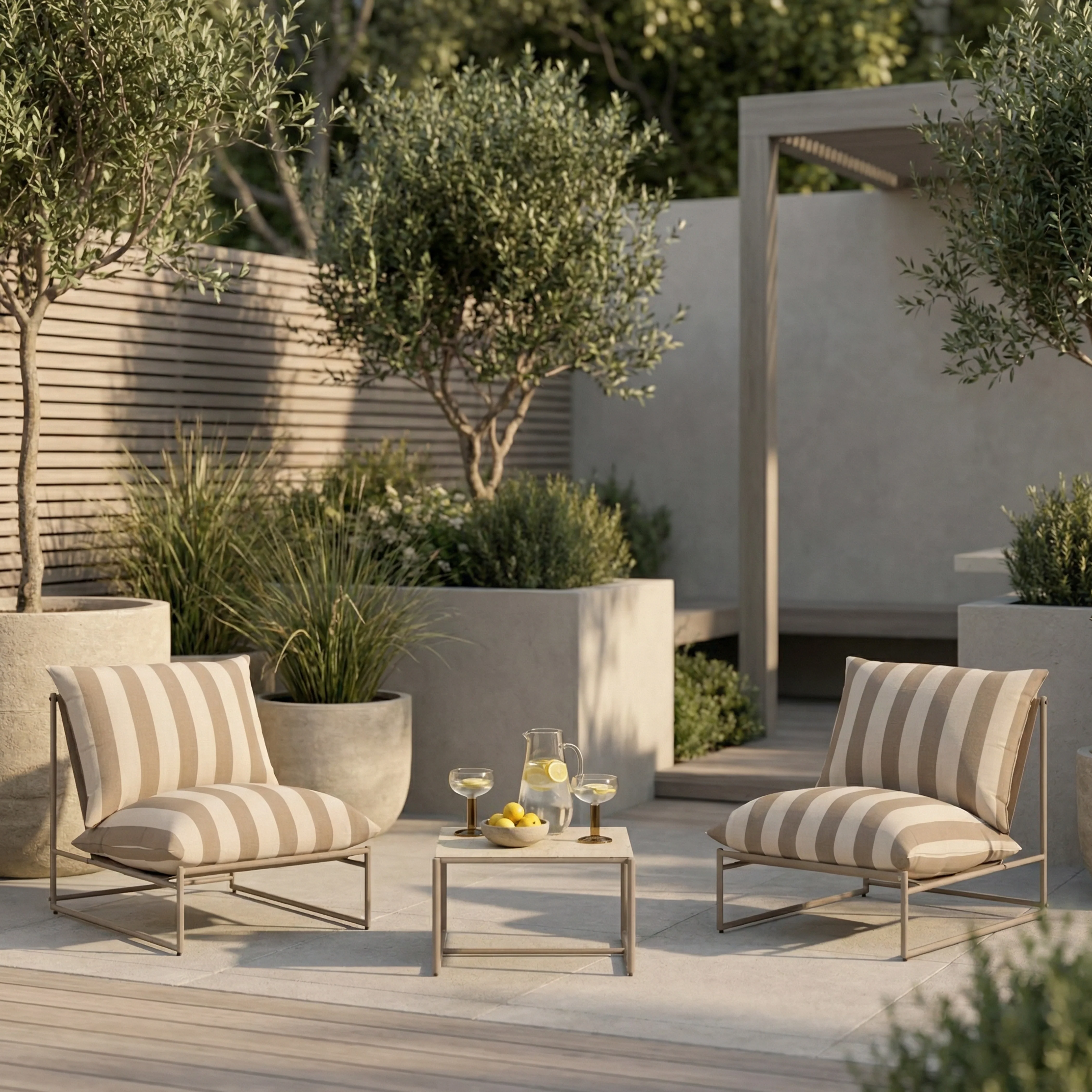 Enzo Garden Bistro Lounge Set | Natural Stripe & Taupe
