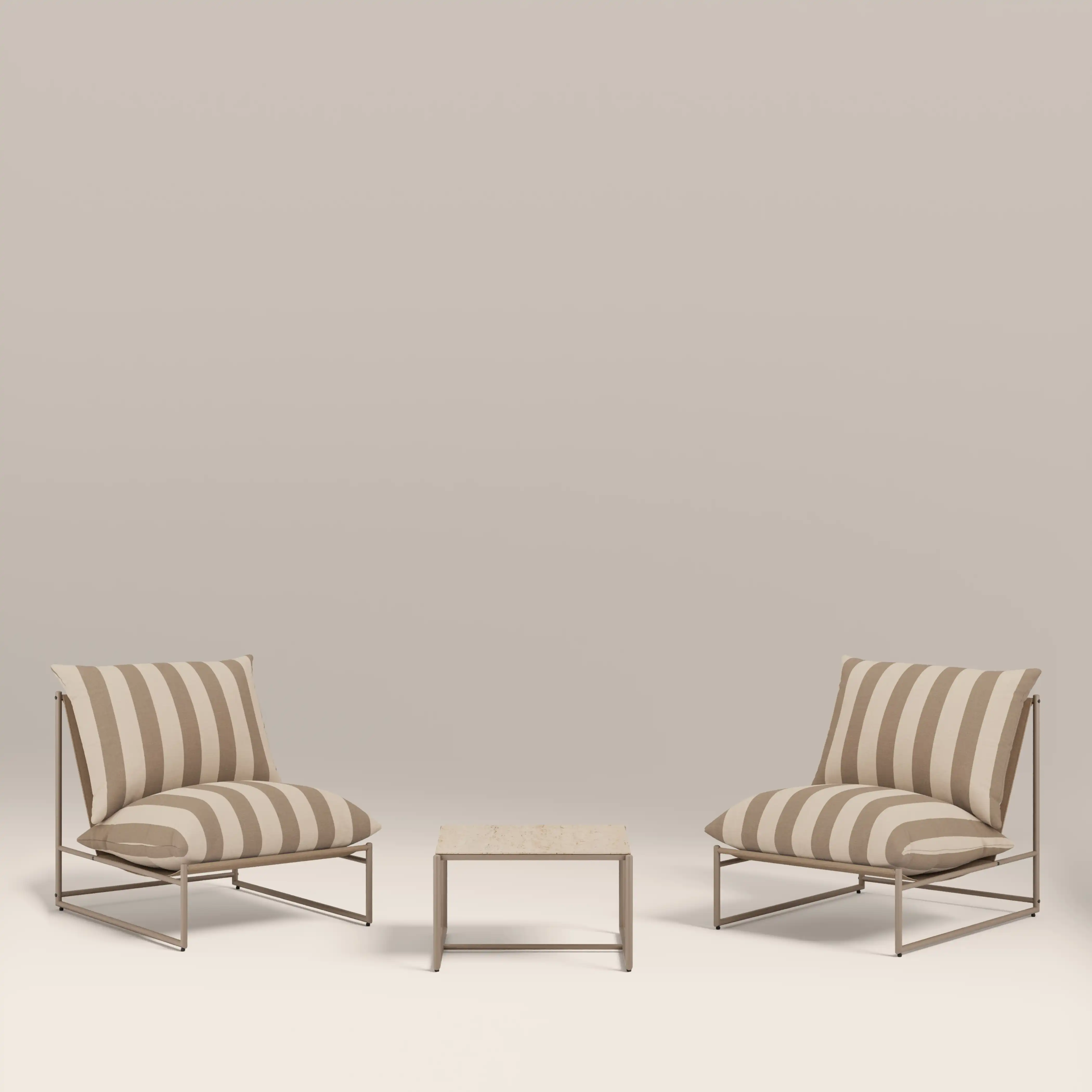 Enzo Garden Bistro Lounge Set | Natural Stripe & Taupe - Image 2