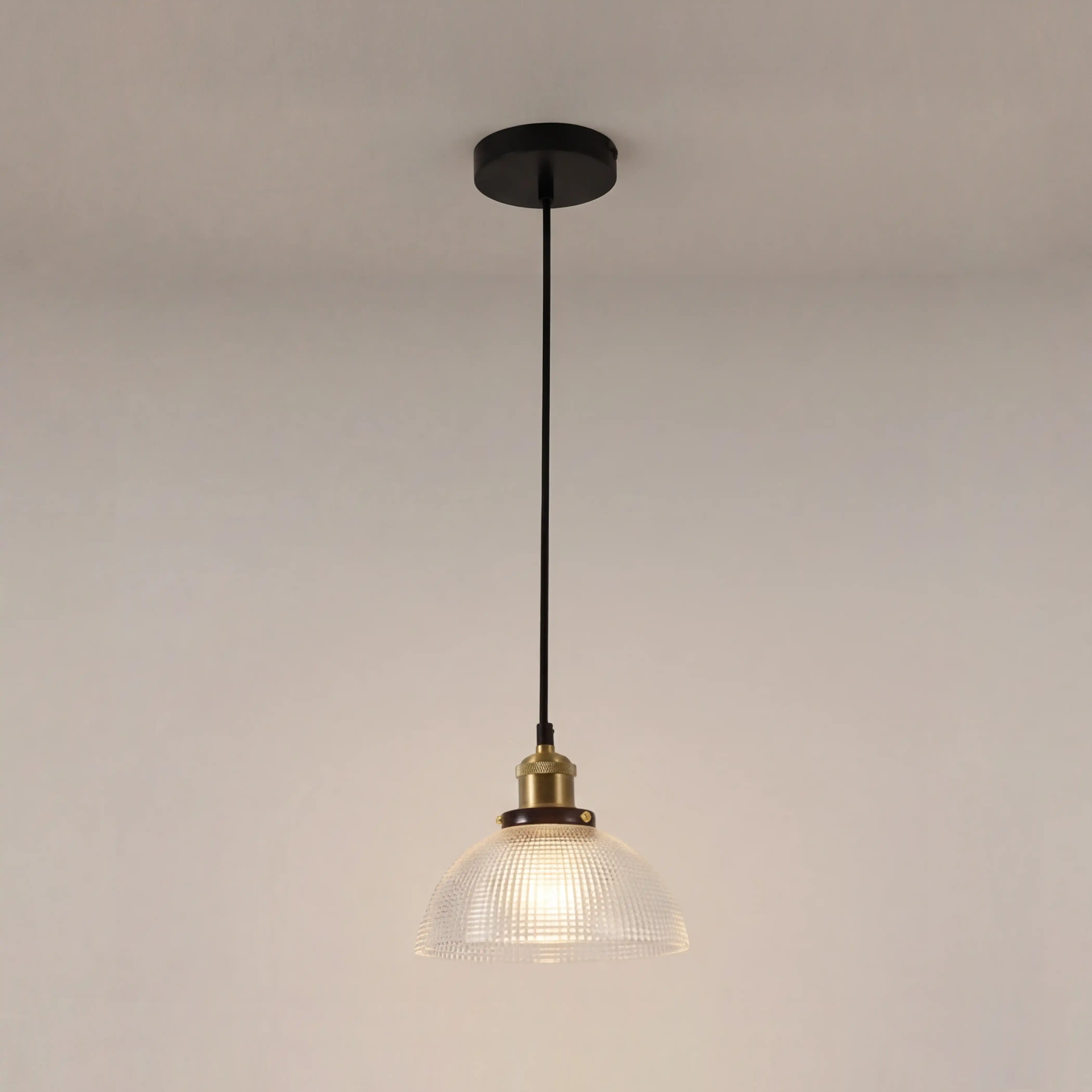 Ezra Bowl Pendant Light | Ribbed Glass & Antique Brass - Image 3