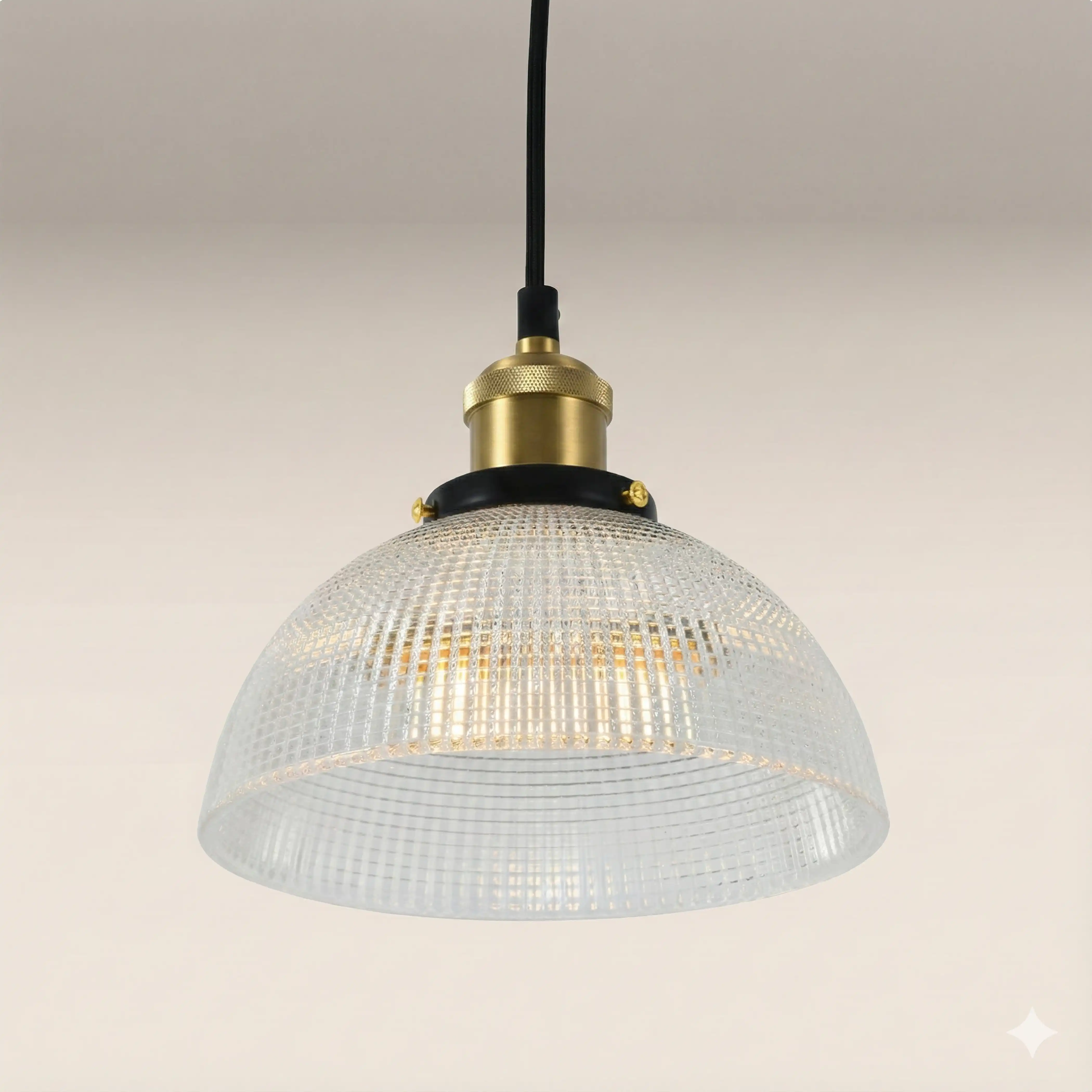 Ezra Bowl Pendant Light | Ribbed Glass & Antique Brass - Image 5