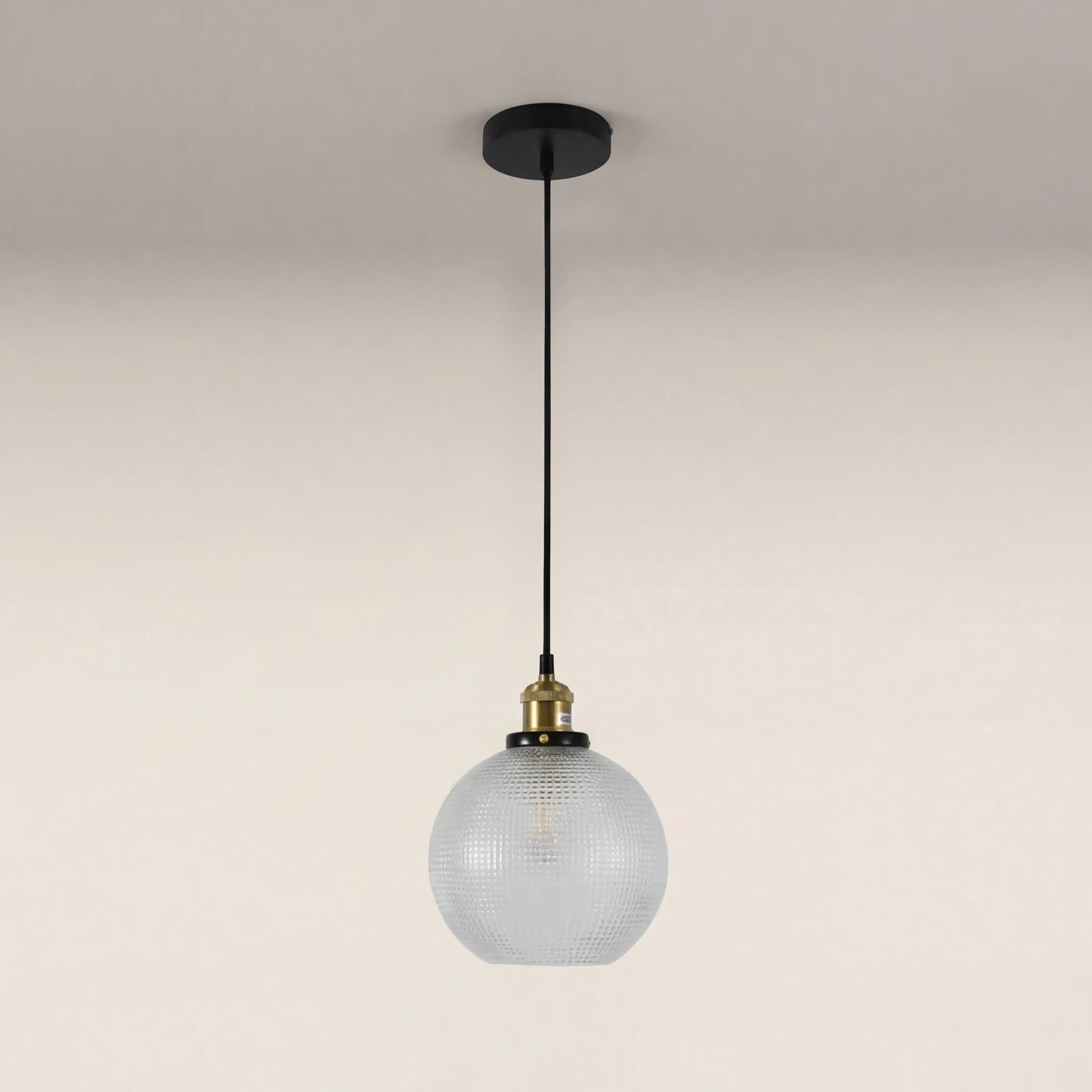 Ezra Globe Pendant Light | Ribbed Glass & Antique Brass - Image 3