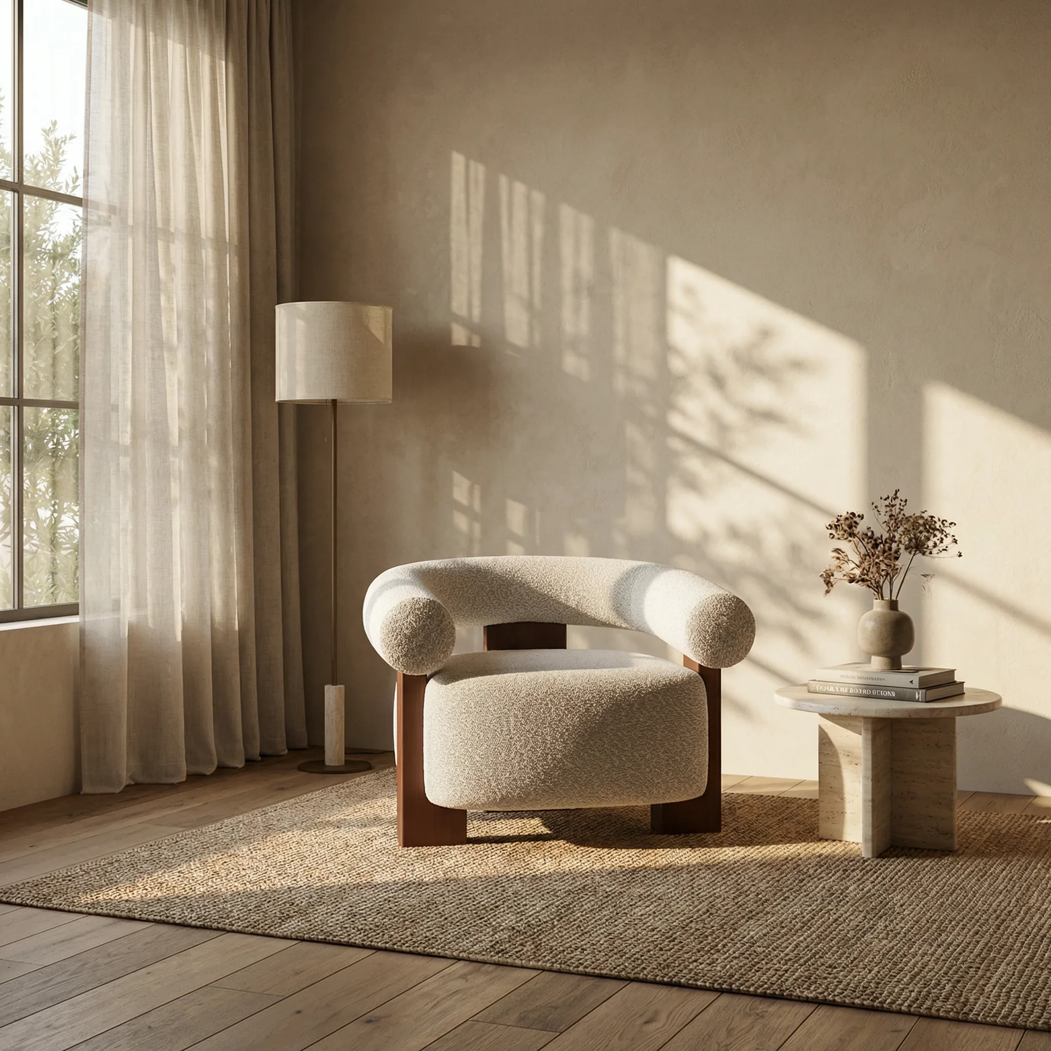 Fawnley Accent Chair | Speckled Stone Sustainable Boucle & Walnut