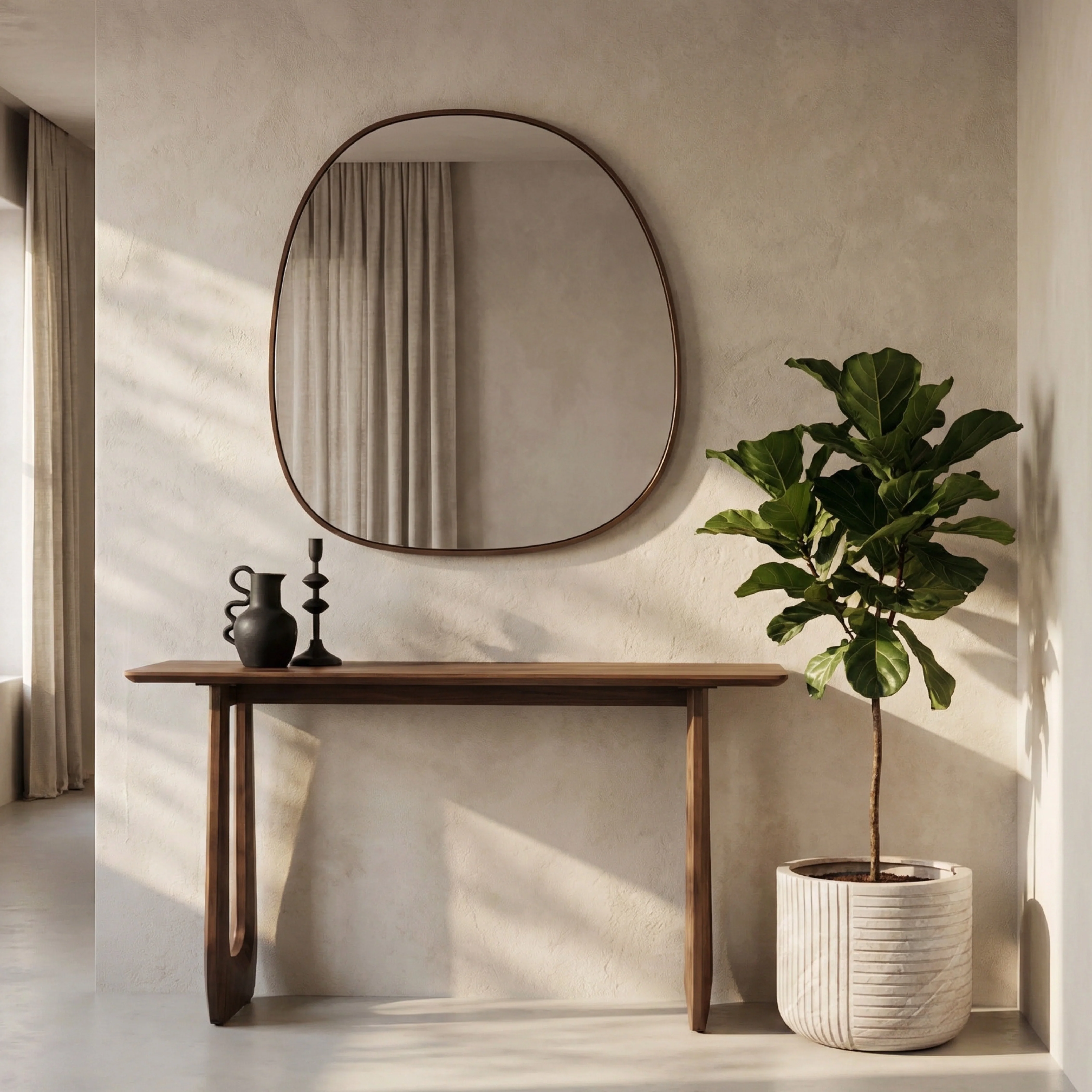 Ferne Asymmetrical Wall Mirror, 80 cm| Walnut - Image 2