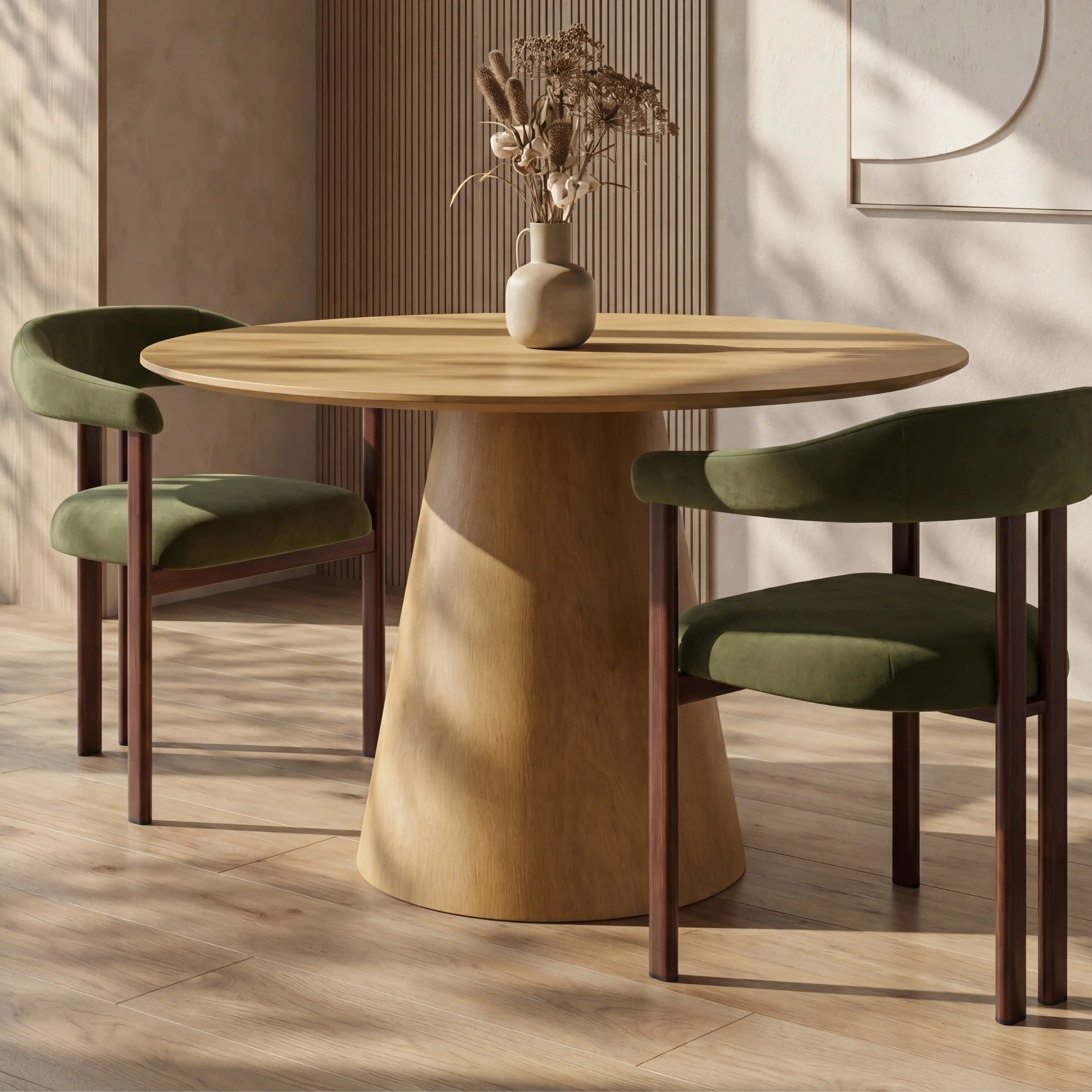 Finnley 4 Seat Round Wooden Dining Table | Oak - Image 2
