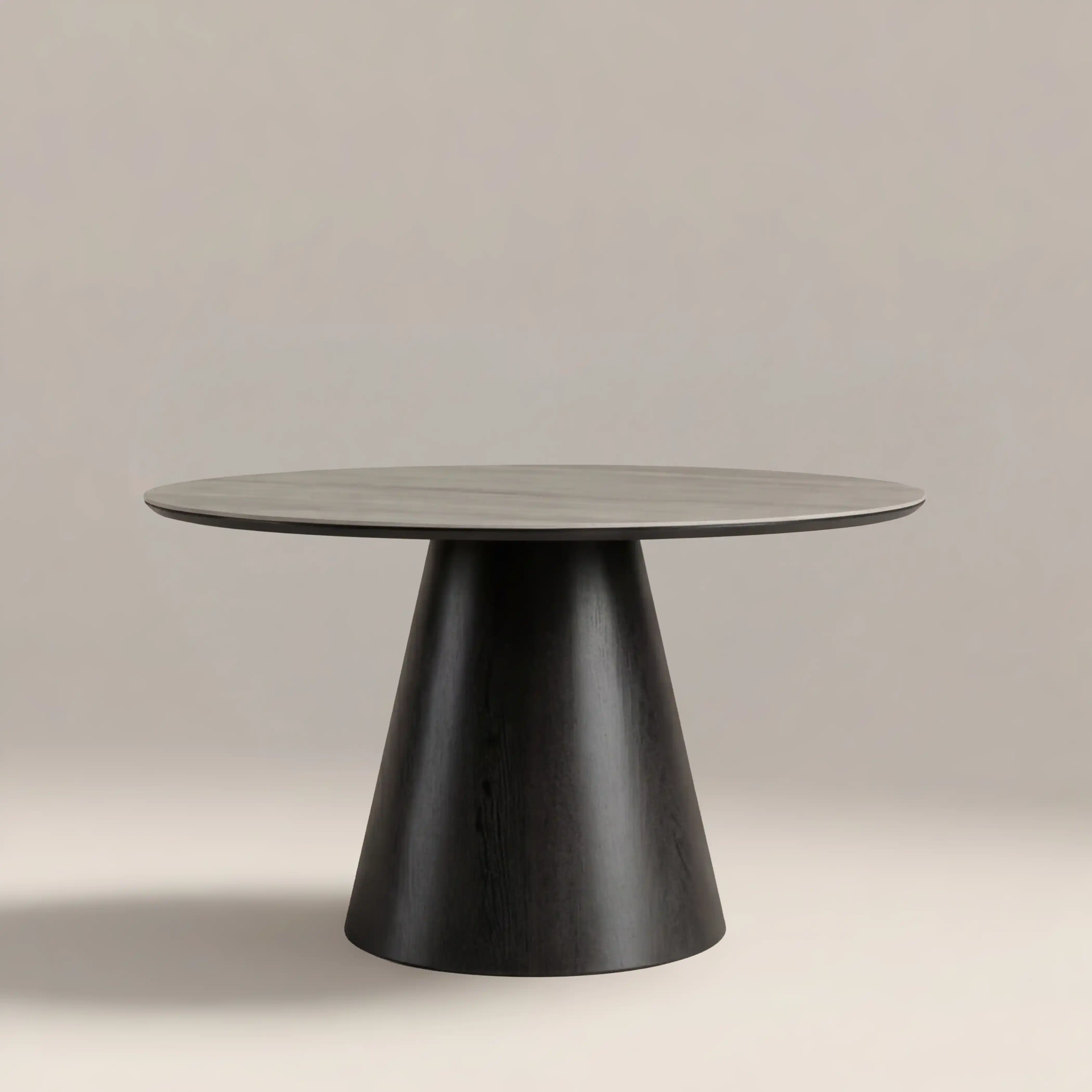 Finnley Large 4 Seat Round Dining Table | Grey Travertine Effect Sintered Stone & Black - Image 2