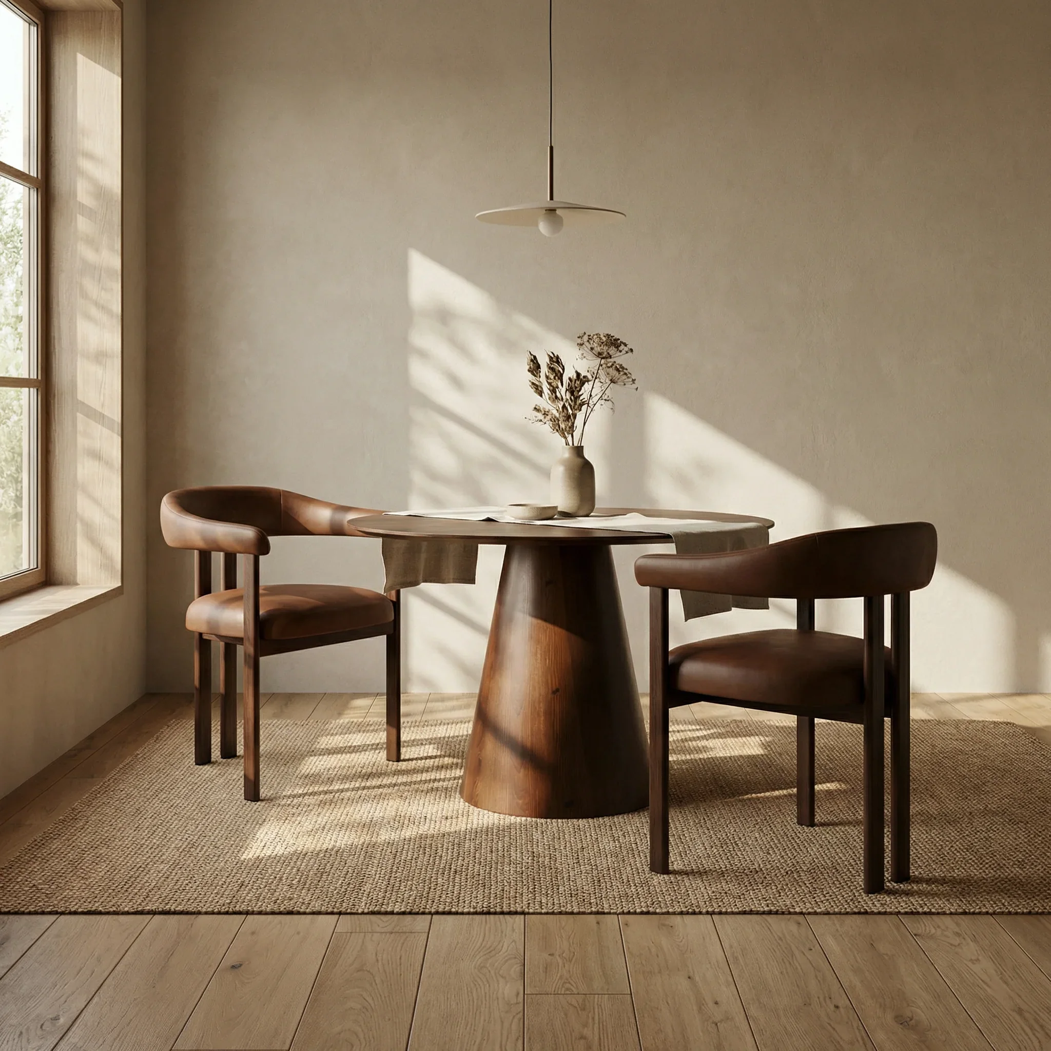 Finnley Large 4 Seat Round Wooden Dining Table | Walnut - Image 2