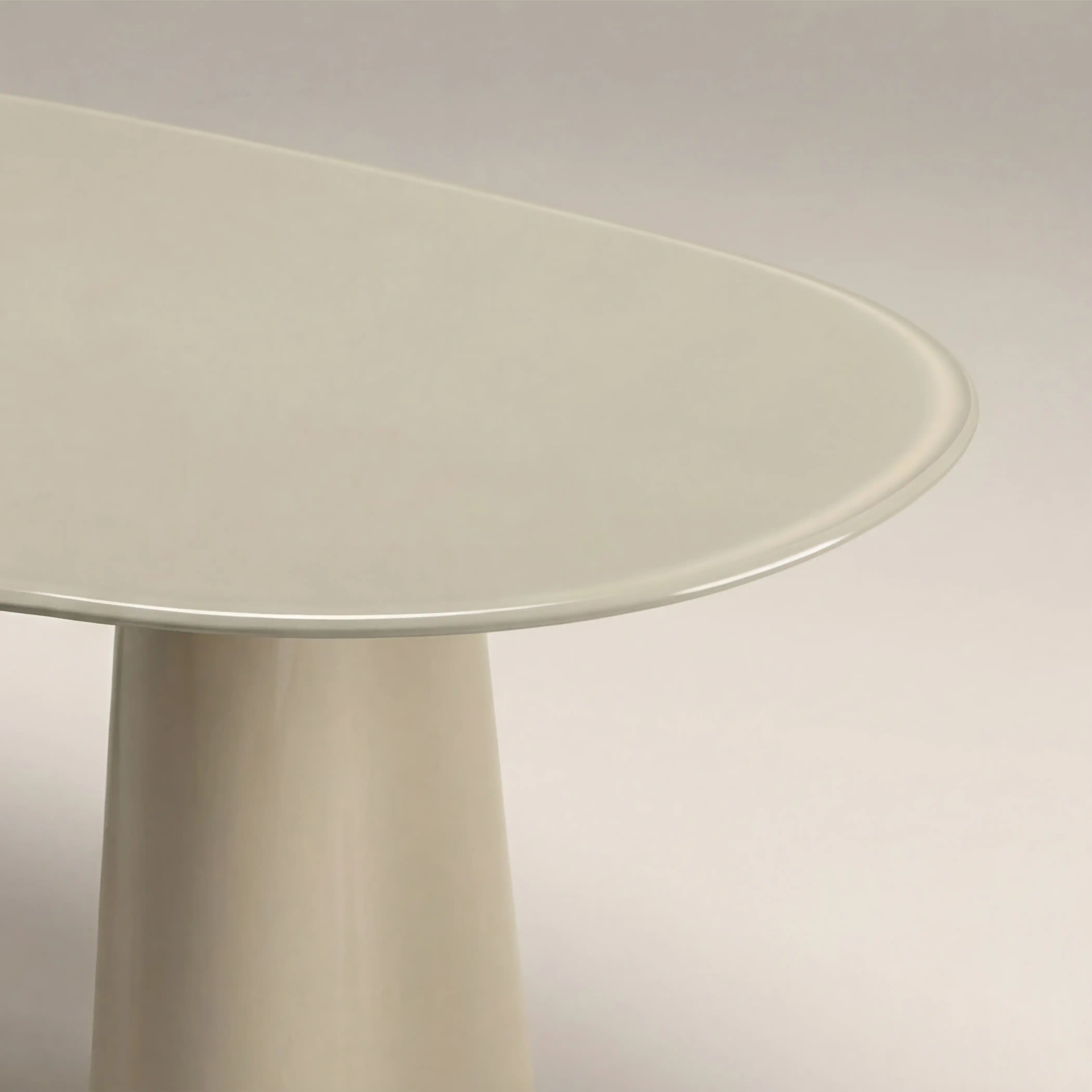 Hadley 8 Seat Oval Dining Table | Soft Ecru Sandblasted Glass & High Gloss Ecru - Image 5